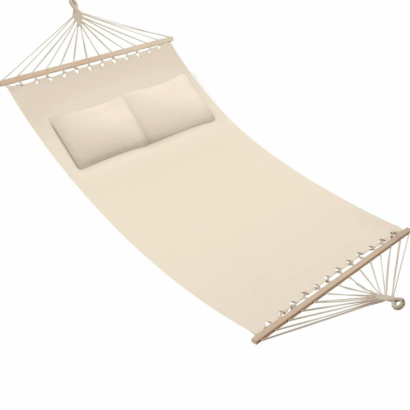 tectake® Hamaca Doble para Jardín, Estructura Hamaca Estable con Cojines Extraíbles, Tumbonas Jardin Exterior Ideal para Camping Accesorios, Terraza o Porche - 325 x 150 x 2,5 cm Beige