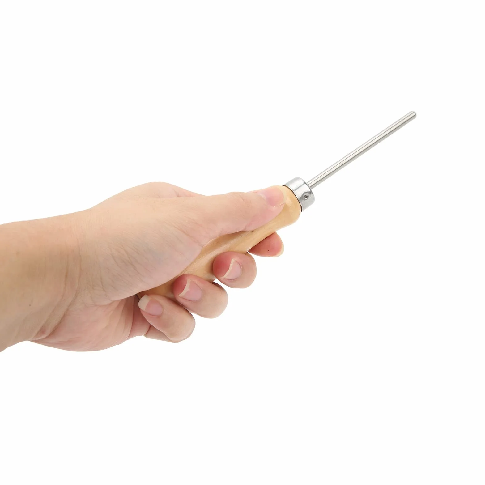 Punzón de cuerda de raqueta de acero inoxidable con mango de madera para reparación de tenis