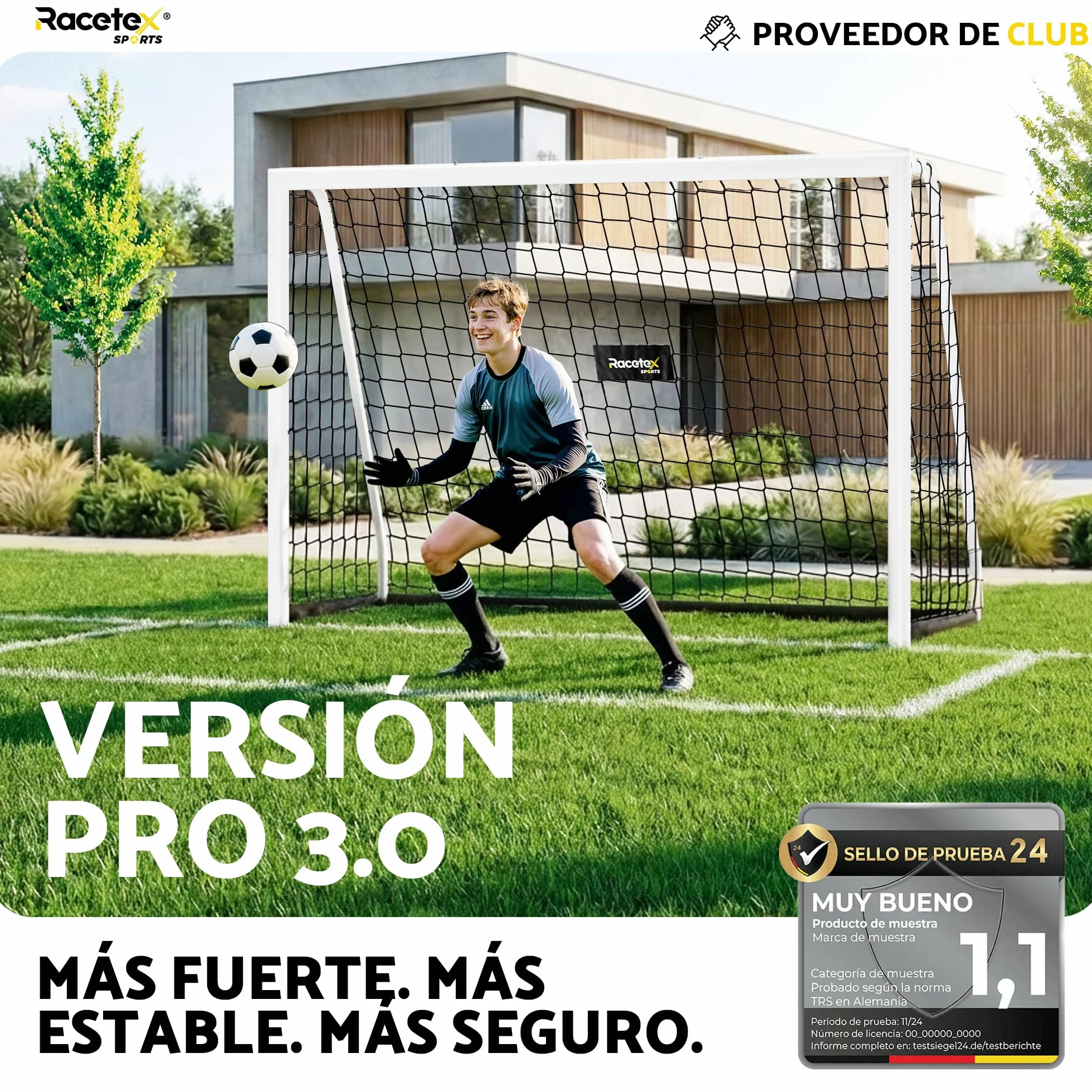 Portería de fútbol Racetex para jardín con marco de acero estable y anclaje de acero inoxidable