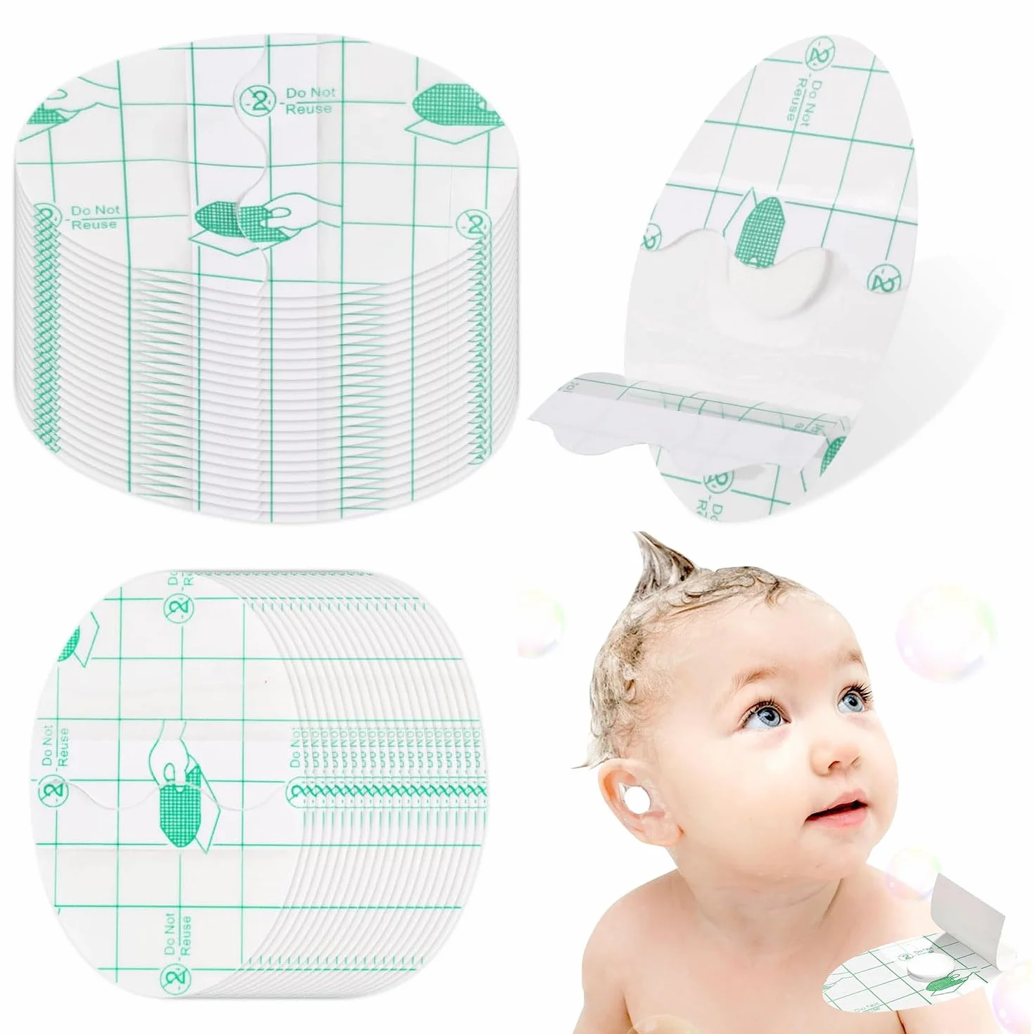 Pegatinas Impermeables para Oídos 100pcs Protector Orejas Suave Hipoalergénica 6.8×4.4cm Natación Ducha Baño Deportes Acuáticos