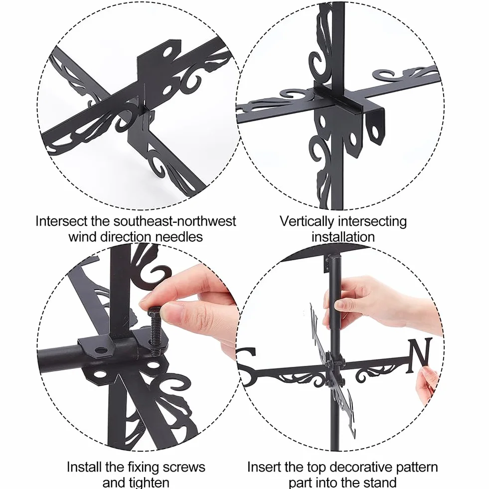 SUPERDANT Veleta para pájaros, maceta, para techo, color negro, para cobertizos, indicador de dirección del viento de metal para decoración de jardín de granja