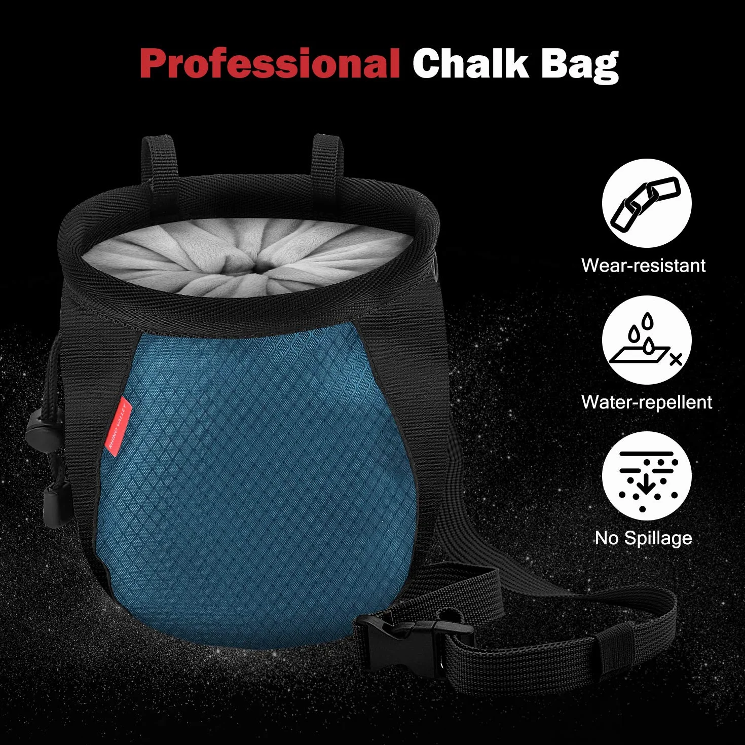 Rhino Valley Bolsa de Tiza para Escalada Impermeable sin Fugas con Correa de Cintura Ajustable
