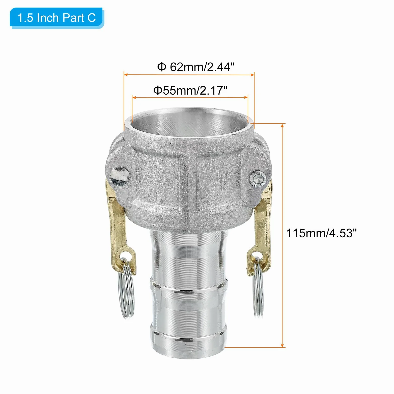 PATIKIL Paquete de 2 accesorios de bloqueo de leva de aluminio de 1.5 pulgadas, adaptador macho x rosca NPT hembra, acoplamiento de desconexión rápida, accesorio de manguera de bloqueo de leva