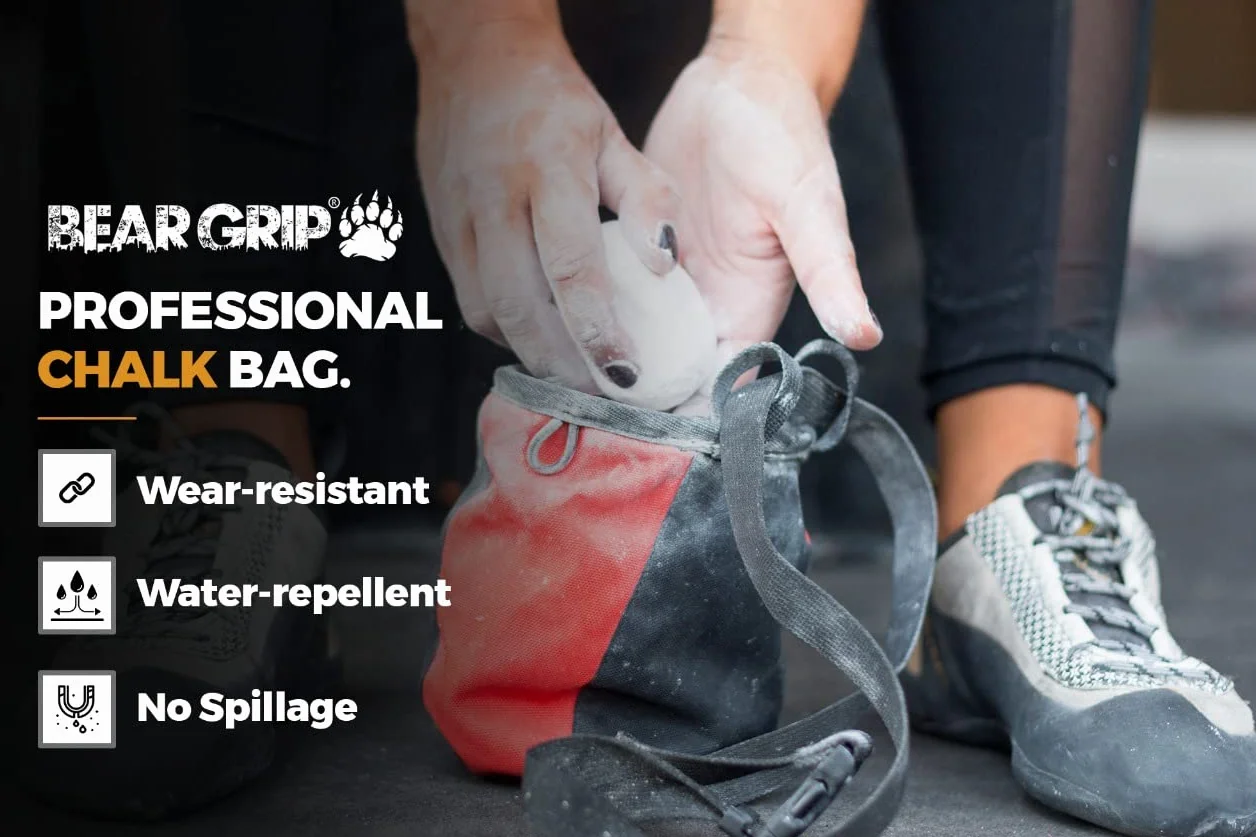 BEAR GRIP Paquete de bolsa de tiza para escalada en roca con cinturón y cepillo negro
