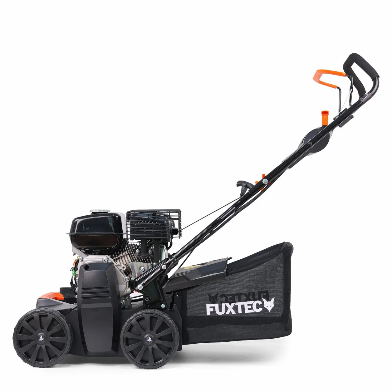 FUXTEC Escarificador Aireador de Gasolina 3 en 1 FX-BV240 Motor 4 tiempos 4,1 kW, rodillo con 18 cuchillas y 24 púas de resorte, asa de transporte y recolector de 45 L
