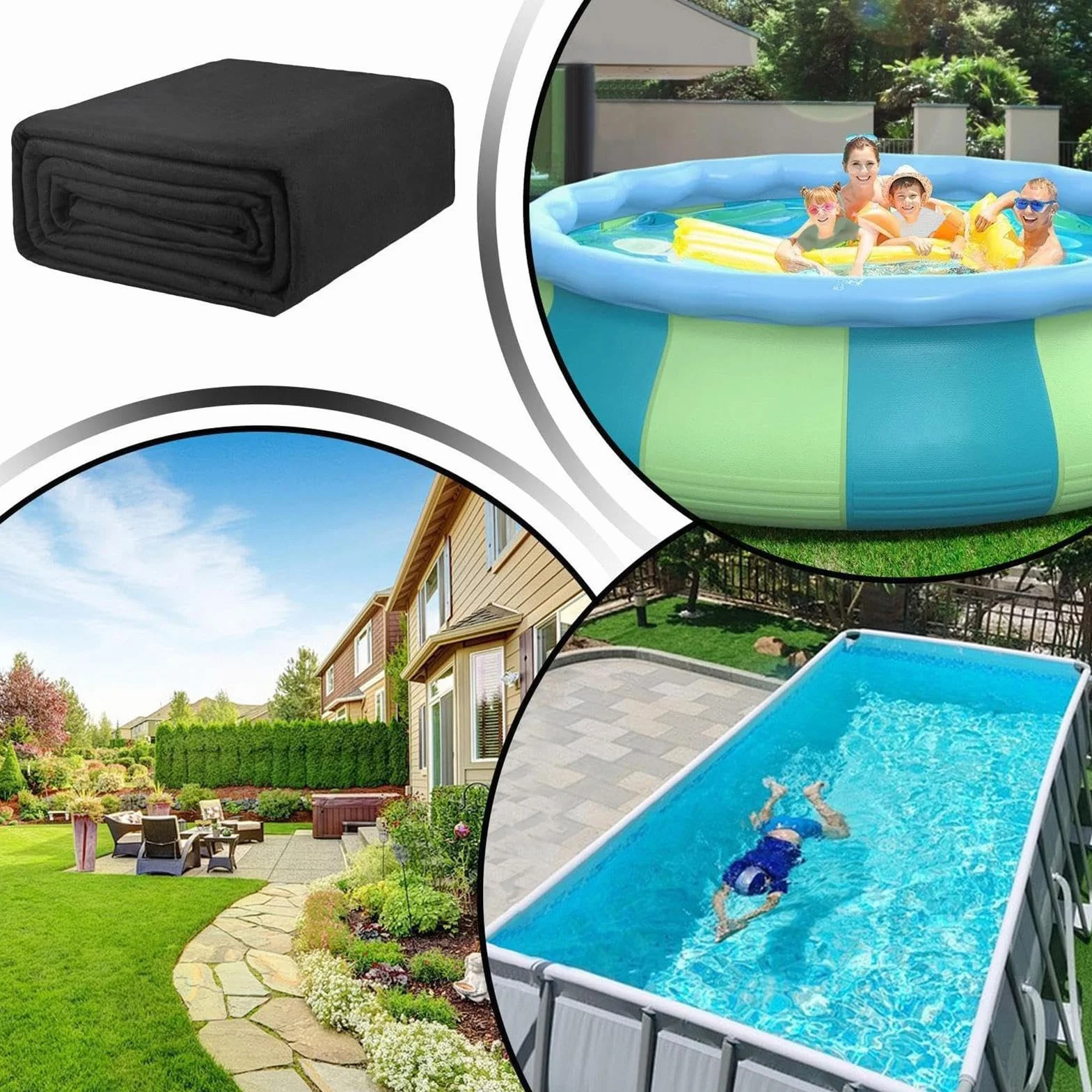 Tapiz Suelo Piscina Redond Cuadrado, 3 m 4 m Base Para Piscina Desmontable Hinchable, Antideslizante Plegable De Suelo Para Piscinas, Almohadilla Protector Para Exteriores Accesorios De Baño Spa