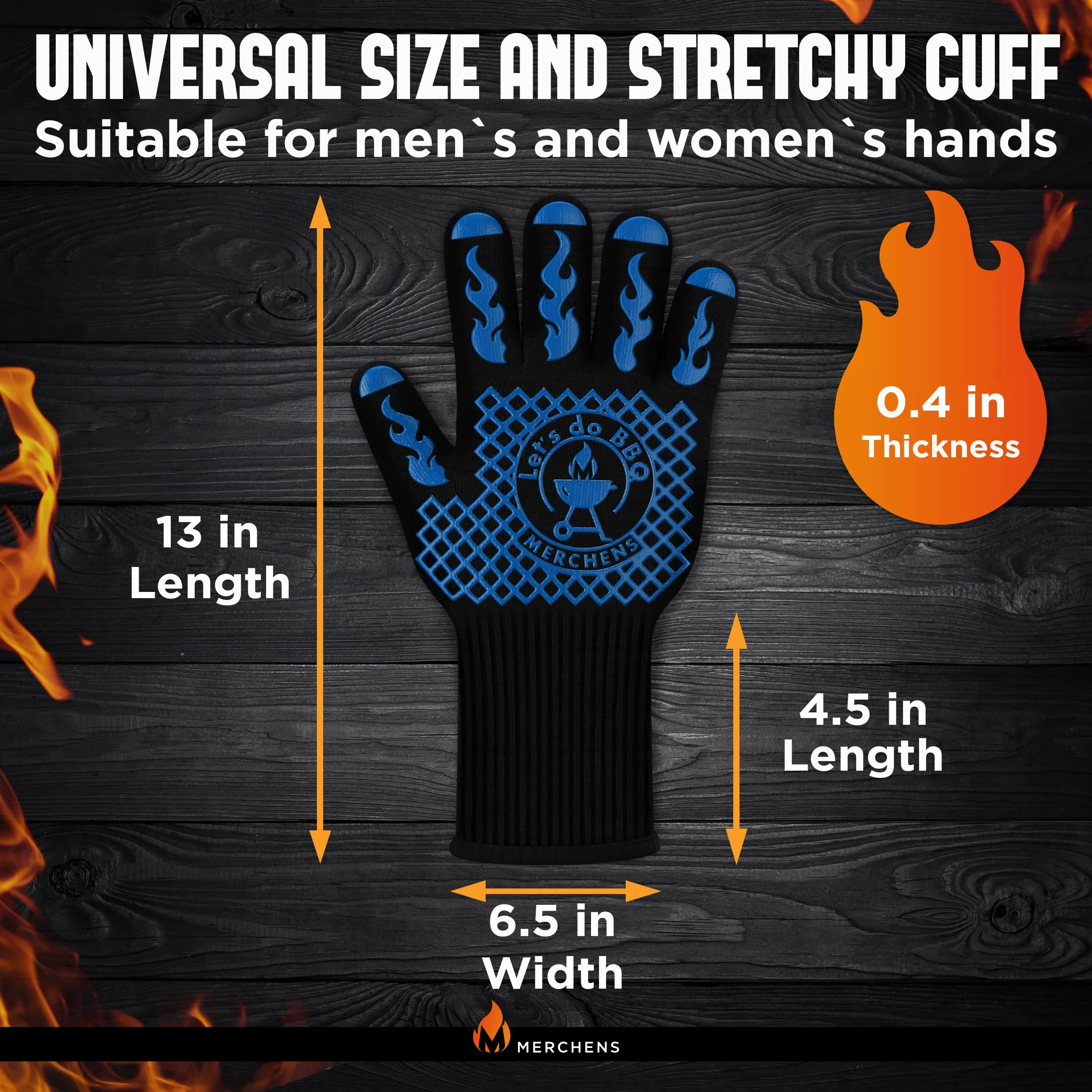 Guantes BBQ 33 cm Manoplas (Azul)