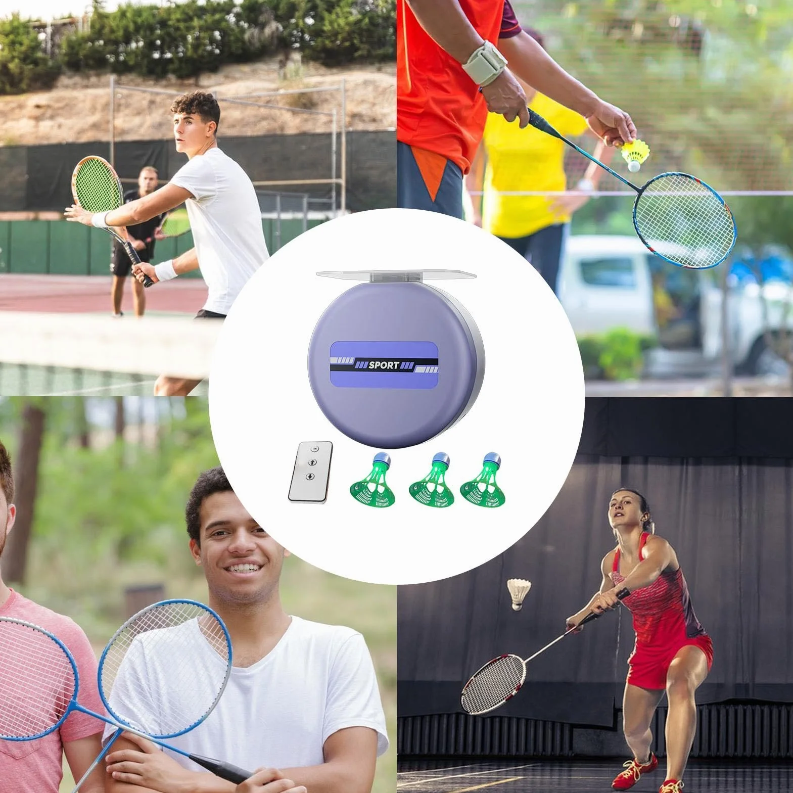 Entrenador de bádminton de rebote automático con retorno de lanzadera para práctica en solitario