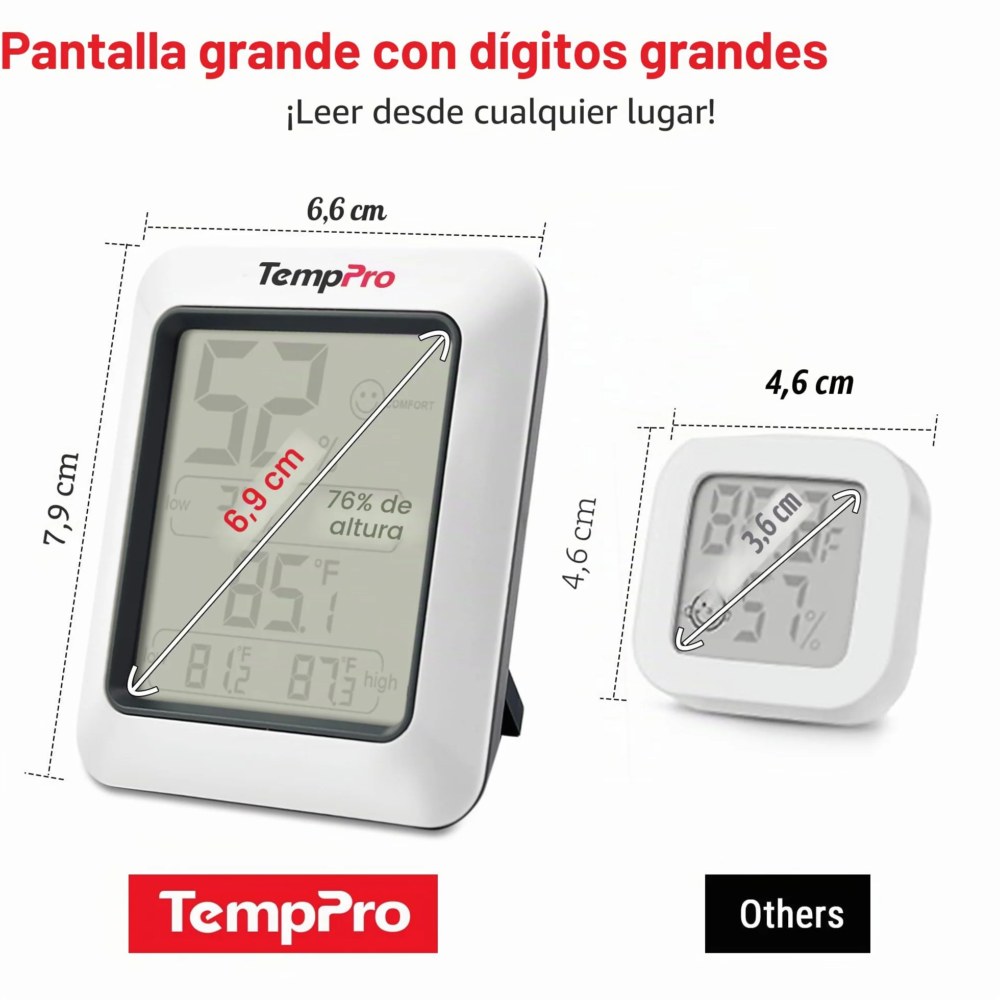 TempPro TP50 Termómetro Higrometro Digital para Interior Termohigrómetro Medidor Profesional para Medición de Temperatura y Humedad del Casa Ambiente