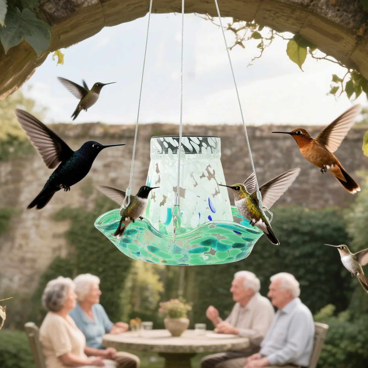 Bebederos para Colibríes Exteriores Solar De Vidrio para Jardín | Bebedero Impermeable, Decoración De Jardín Regalo Para Hombres Y Mujeres