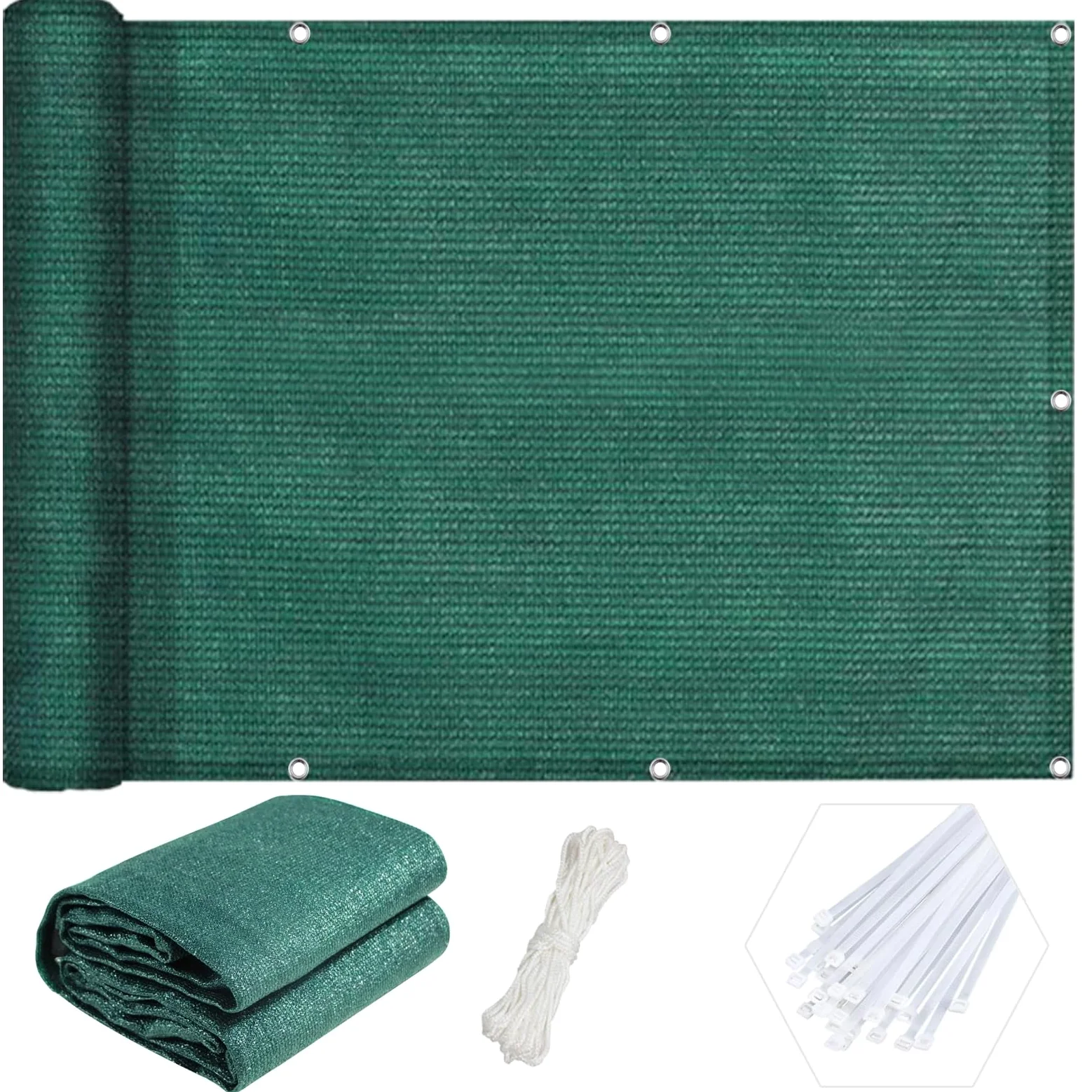 Pantalla para Balcón Jardín Protección 115 x 650 cm Malla de Ocultación, Pantalla Protectoras Valla, Balcón Malla de Sombreo con Ataduras de Cables para Jardín Terraza, Verde Oscuro
