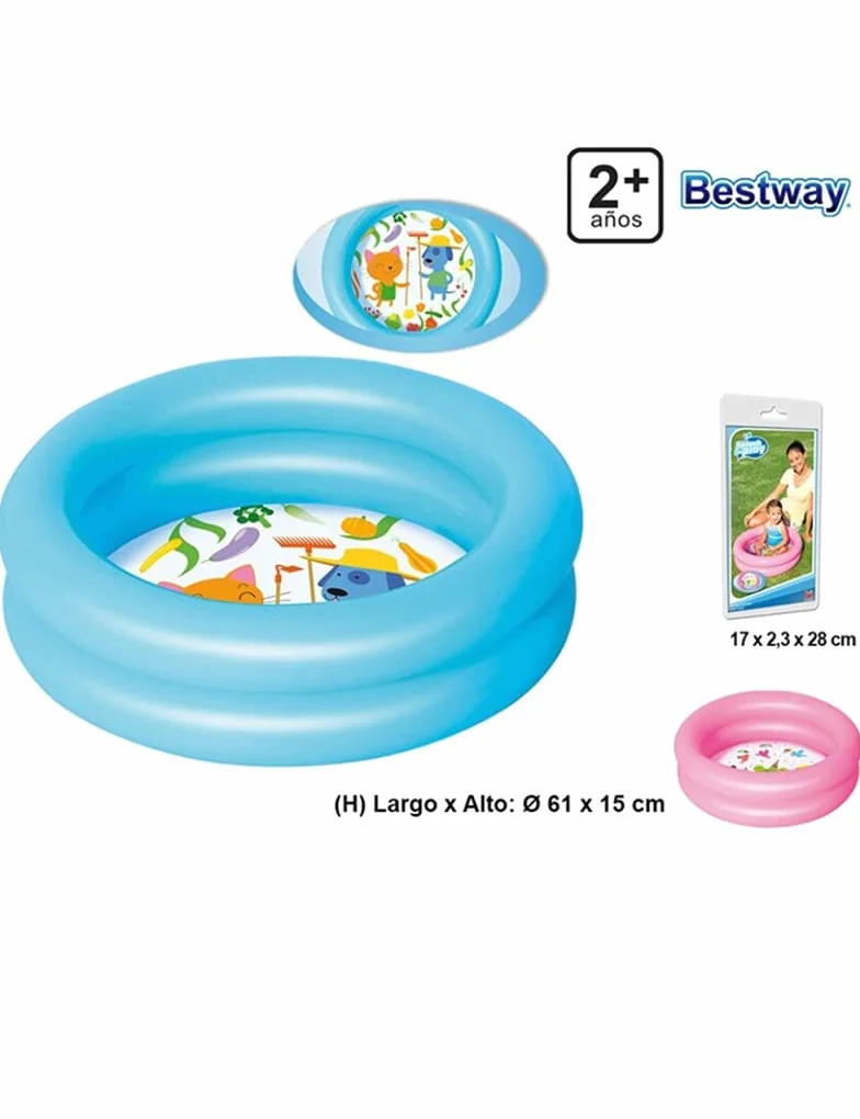 Bestway Tradineur - Piscina Hinchable Redonda Infantil, 20 litros, Vinilo Resistente, Pared de Doble Anillo, jardín, Patio, fácil de Montar, 15 x 61 cm, Color Aleatorio