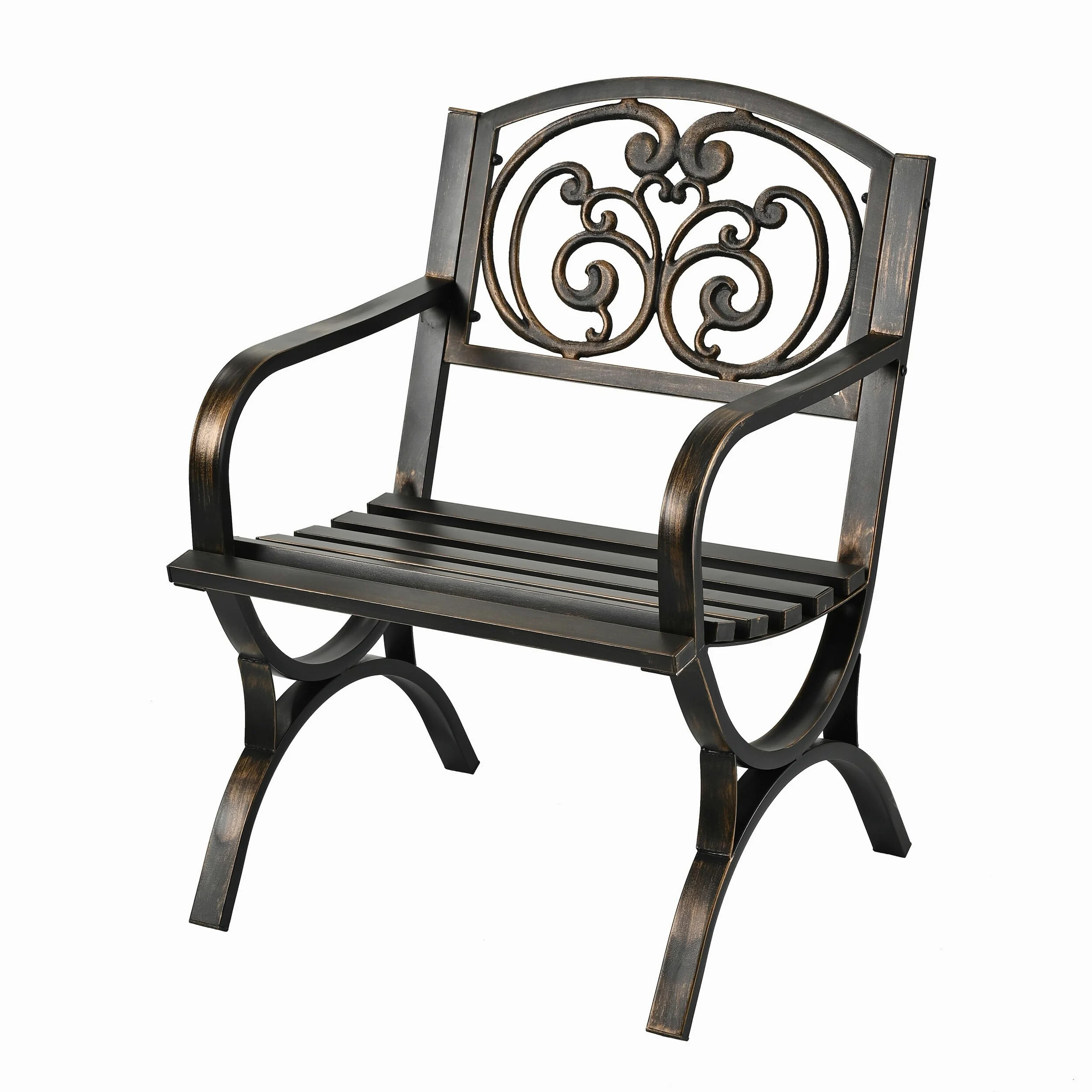 Silla de jardín Relaxdays, con reposabrazos, Extra Ancha, Metal, sillón Vintage, HBT: 85,5 x 60 x 56 cm, Negro/Bronce