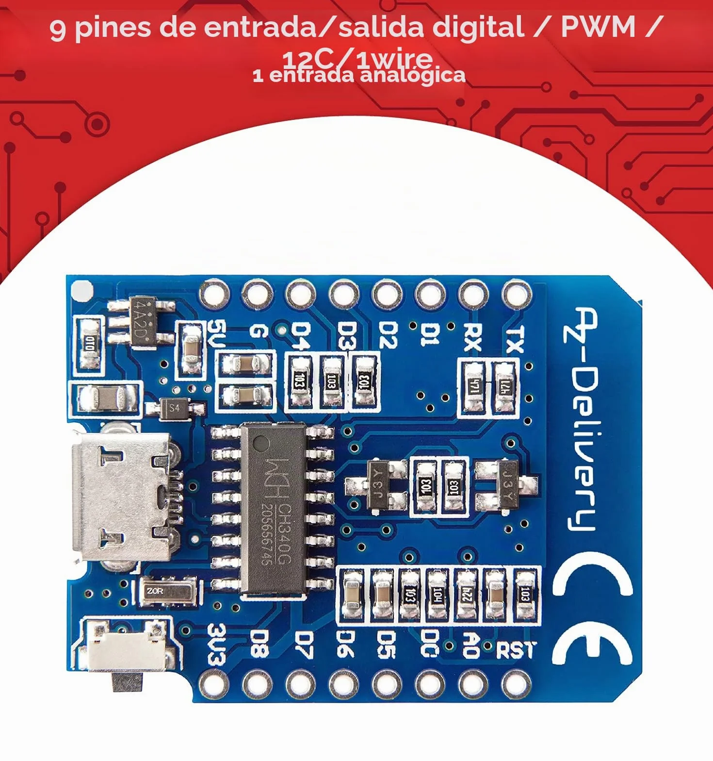 AZDelivery 3 pcs D1 Mini NodeMcu WiFi ESP8266-12F CH340G Modulo WLAN Lua Compatible Arduino