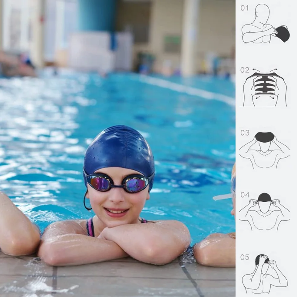 HYCOPROT Gorro de Natación para Niños, 100% Silicona, Antideslizante, Impermeable, Cómodo y Elástico