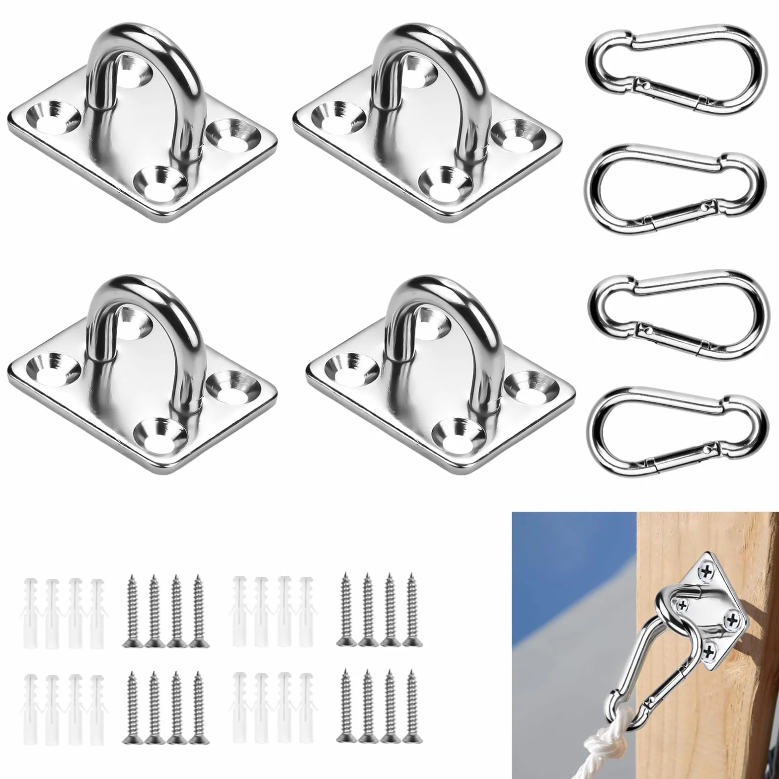SWTYExt Anclajes Toldo M5 Mosquetón de Acero y Placa de Ojo de Acero Inoxidable con Fijación Alcayatas Pared Ganchos de Techo para Silla Colgante Hamaca Yoga Columpio