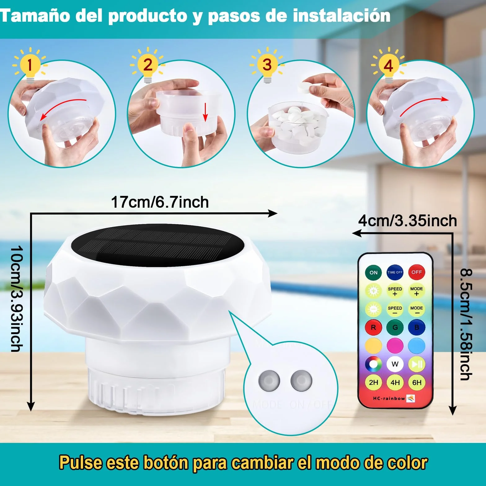 IEEILULU Iluminación LED para Piscinas con Cambio de Color, Luz Subacuática para Piscinas, Luz Solar Flotante para Piscinas Parques Acuáticos y Piscinas, Estanques, Fuentes Usos (2pcs)