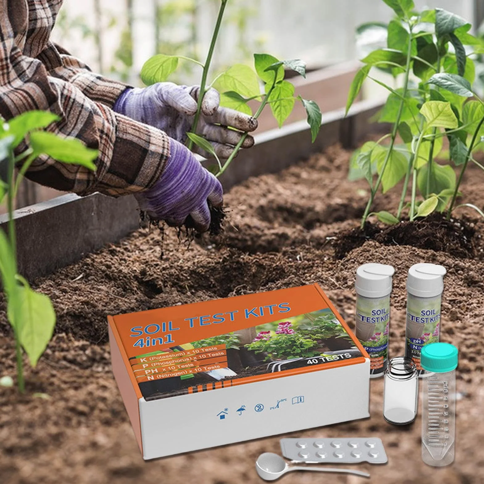 Kit de Análisis de Suelo, Tester 4 en 1 para Nutrientes, Analizador de Nutrientes para Verduras Flores en Maceta Jardines Huertos Vid Invernaderos