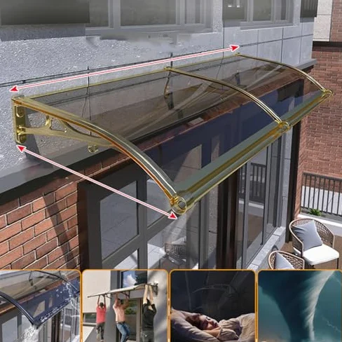 Toldo Transparente para Puerta, Cubierta Frontal de Aluminio Color Oro champán con Soporte de policarbonato Color Verde Azulado, Cubierta para Ventana Exterior contra la Lluvia y l