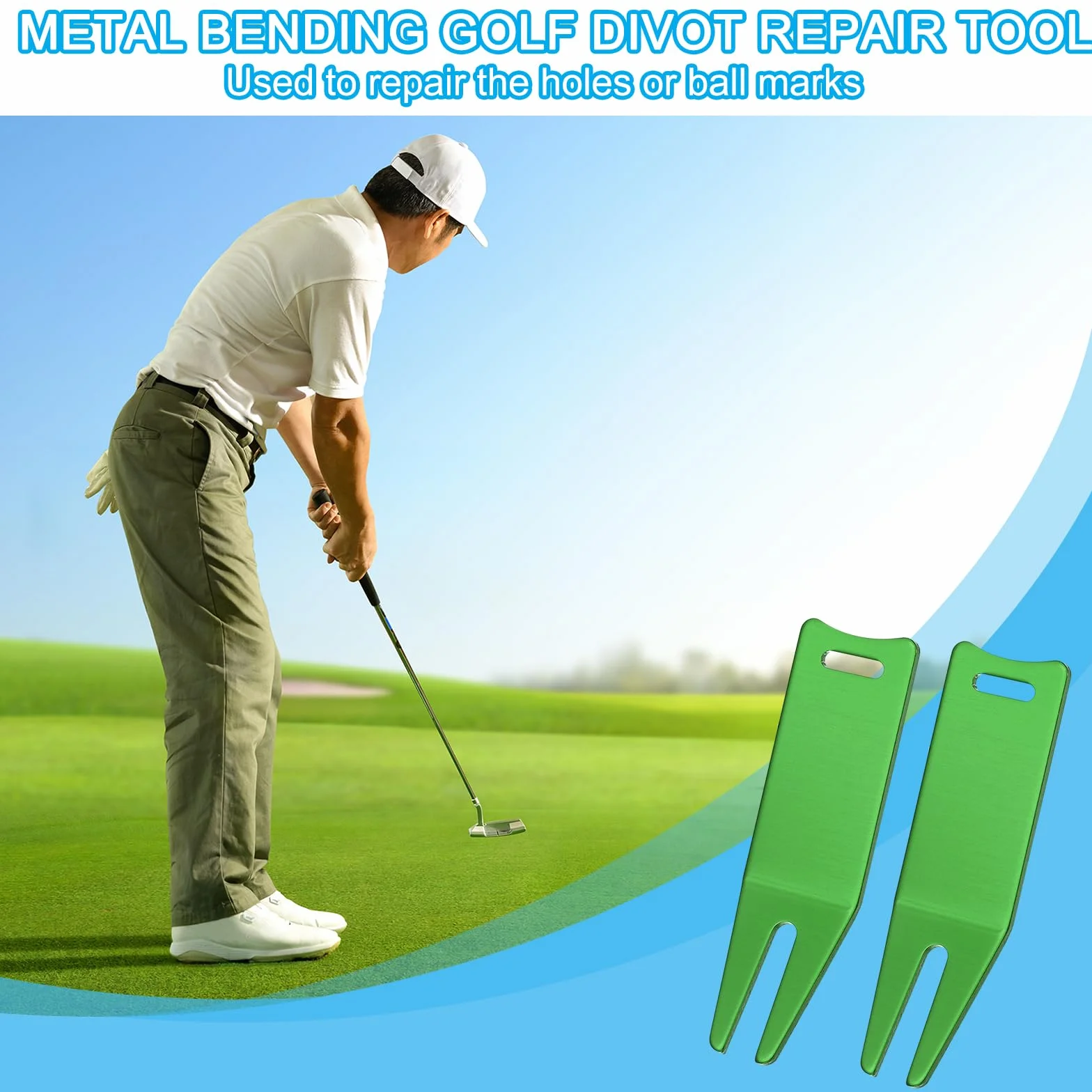PATIKIL Metal Doblado Golf Hoyuelos Reparación Herramienta 6 Paquete Curvado Punta Verde Tenedor Bola Marca