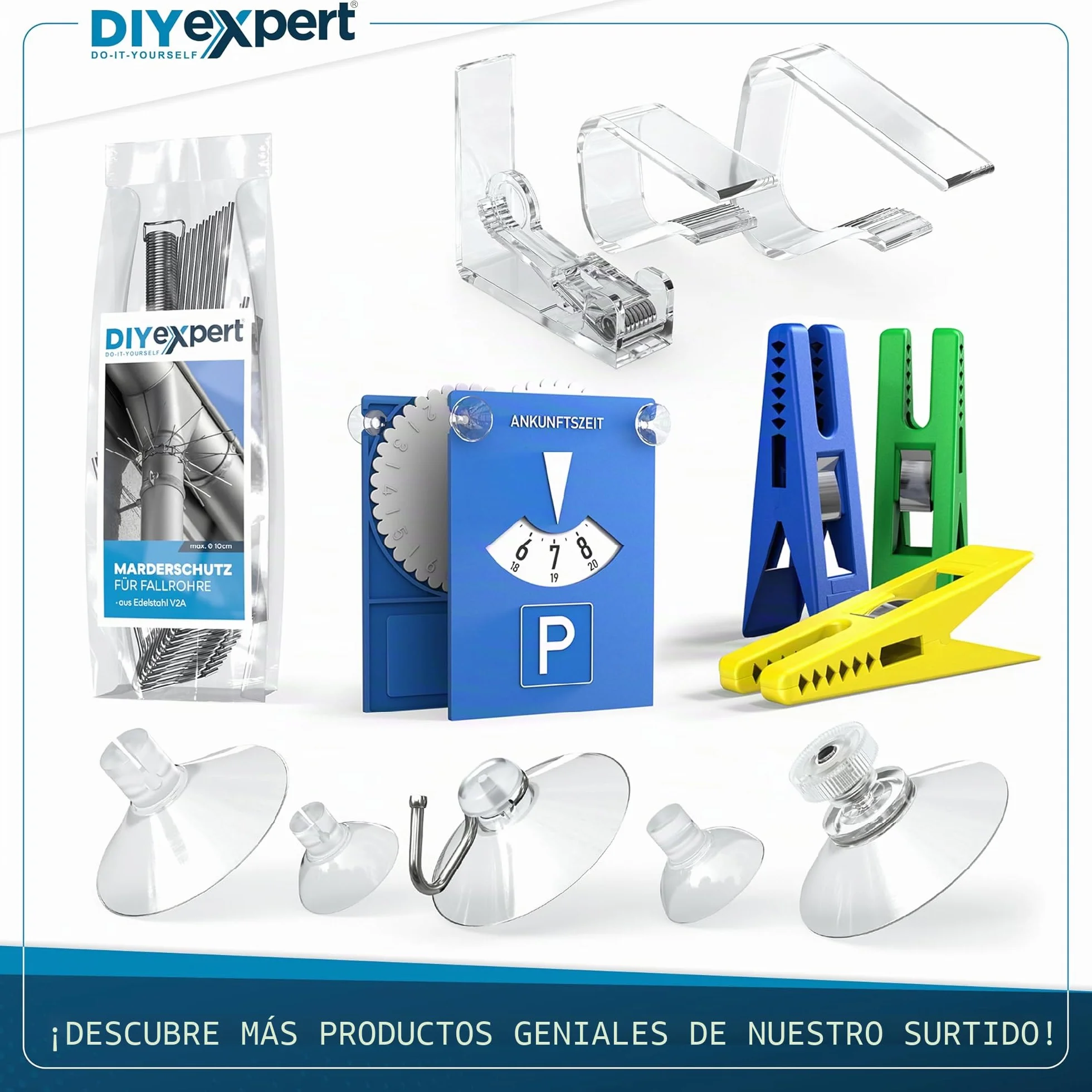 DIYexpert Pinzas para mantel transparentes Fabricado en Alemania [hasta 25 mm] [4 unidades] Pinzas estables para mantel – Resistentes a la intemperie y antideslizantes – Pinzas de mesa para jardín