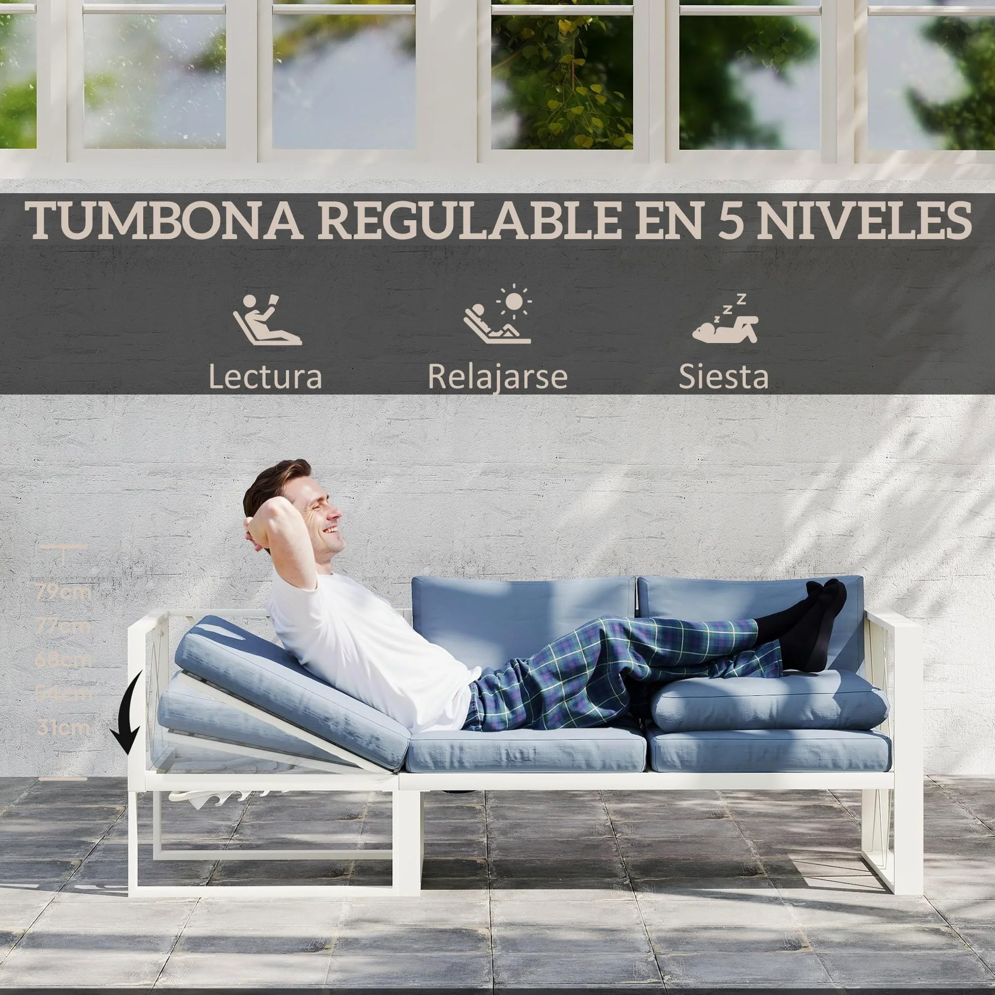 Outsunny Conjunto de Muebles de Jardín Exterior de 4 Piezas Sofá Seccional Exterior Forma de L con Sofá de Esquina y 2 Sofás de 2 Plazas con Mesa de Centro DPC Asiento Regulable y Cojines Beige y Gris