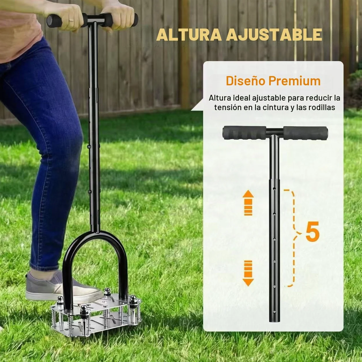 Aireador de Césped con 14 Púas, Aireador Manual de Césped con Plataforma Antideslizante, Escarificador y Aireador para Suelo Compactado, Herramienta de Aireación para Césped, Jardín Cuidado del Pasto