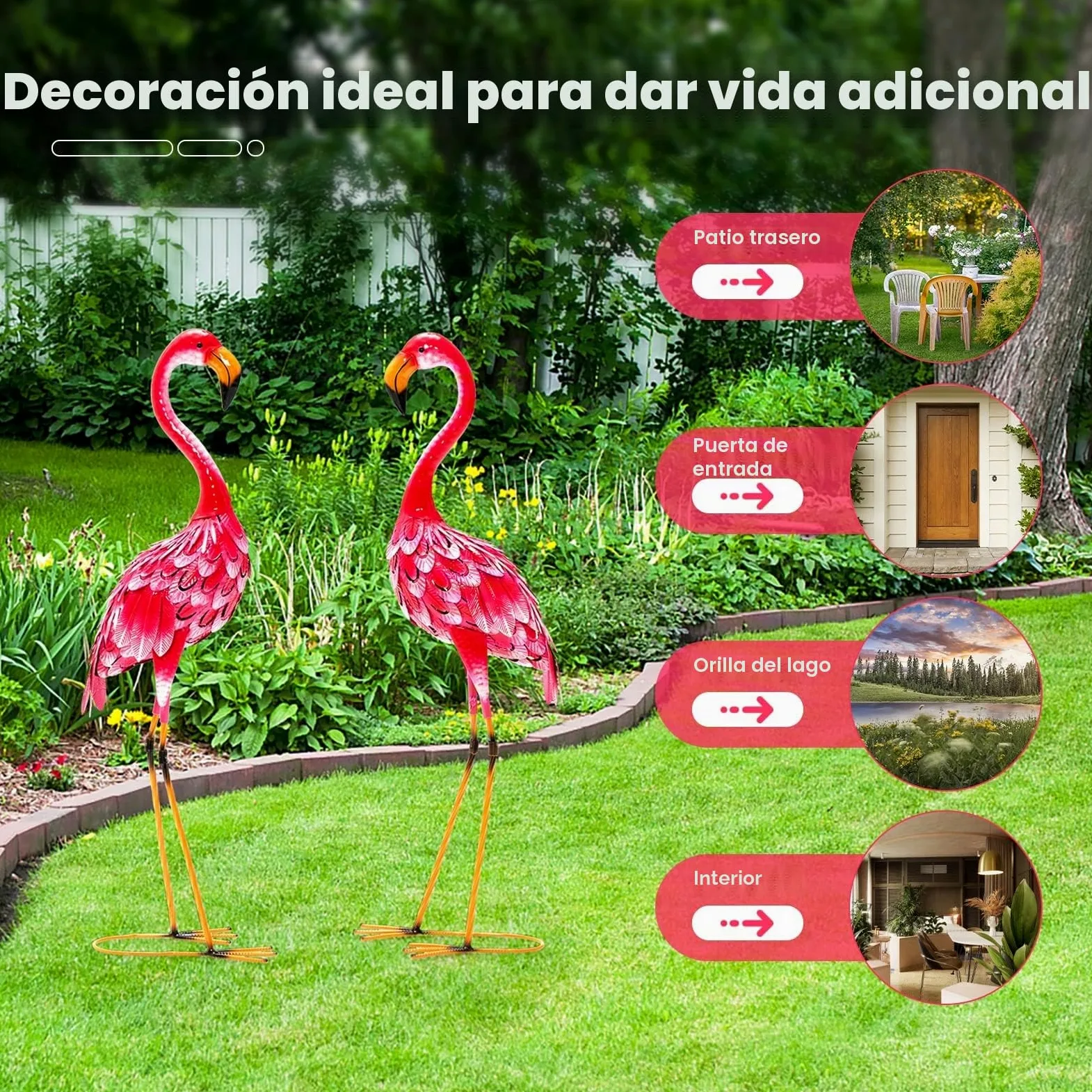 RELAX4LIFE Estatua de Jardín de Flamencos de 2 Unidades, Escultura Metálica de Flamenco Resistente al Óxido para Jardín, Balcón,Terraza, Patio Trasero, 27x20x89cm