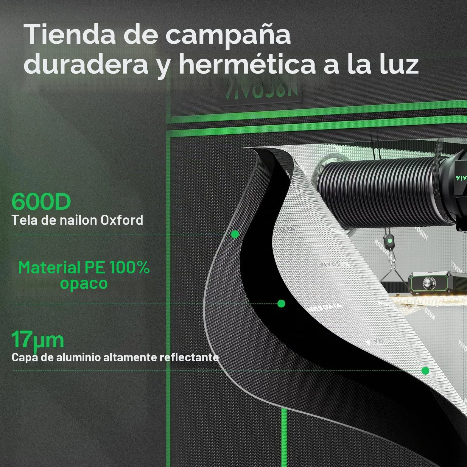 VIVOSUN Sistema de Tienda de Cultivo Inteligente 60x60x120cm, Kit de Tienda Cultivo con WiFi, Ventilación Automática, Luz de Cultivo LED de Espectro Completo de 100W, Controlador GrowHub E42A+
