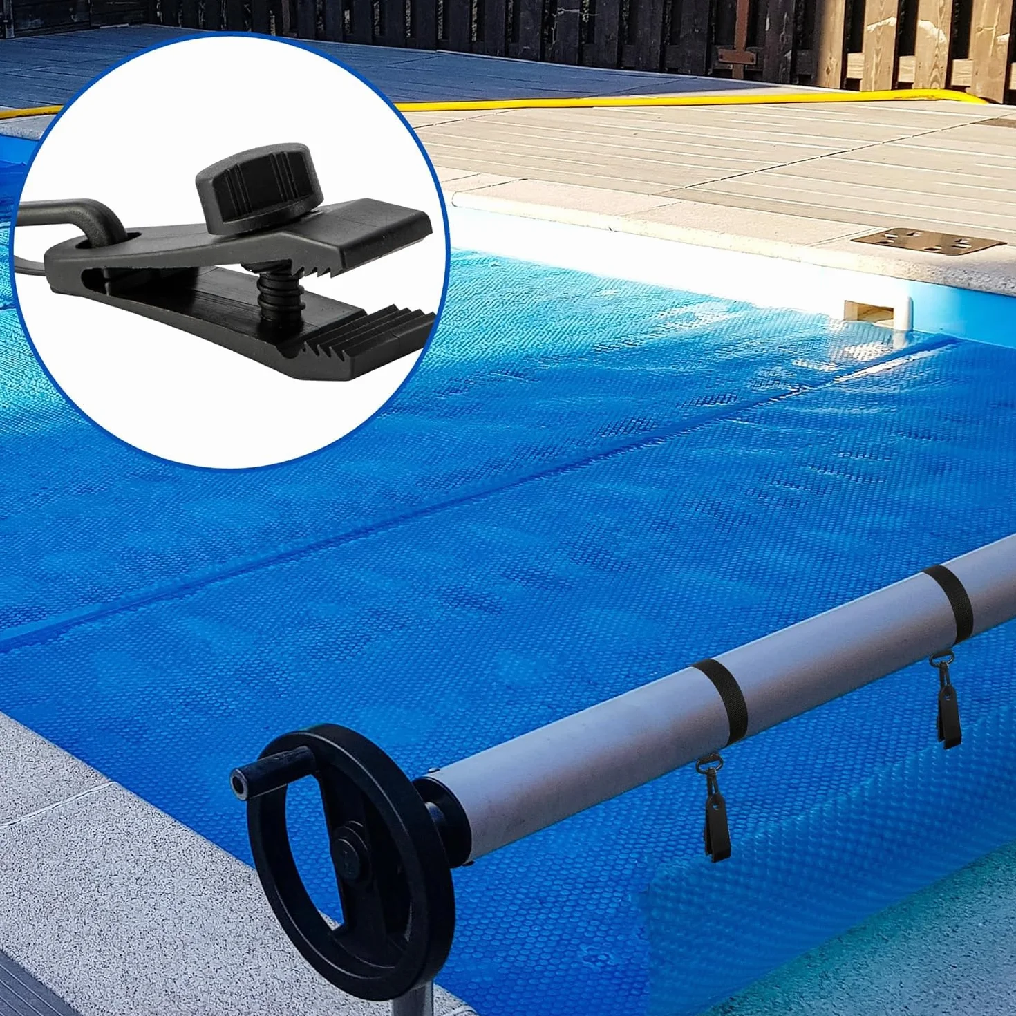 Enrollador de piscina – Bandas de sujeción – Juego de 8 bandas y grapas – Accesorios para sistema de enrollado móvil – Pantalla solar móvil para lonas