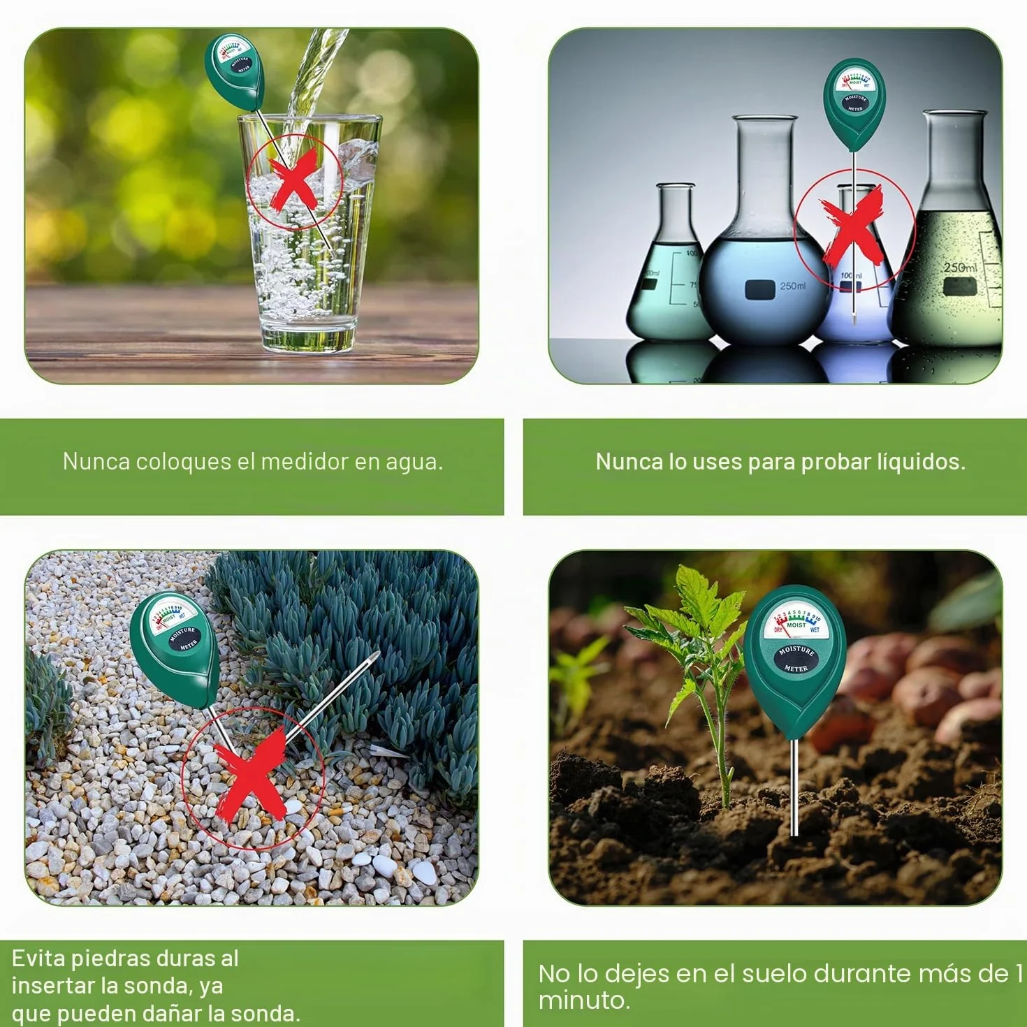 XLUX medidor humedad plantas, higrómetro de suelo, monitor de riego de flores, para plantas de interior y exterior, no se necesitan baterías