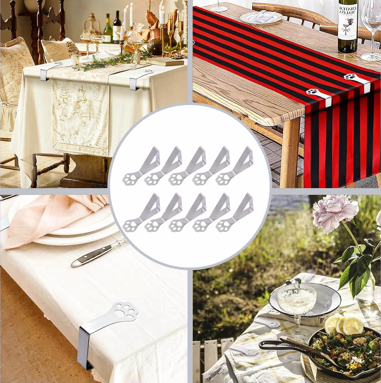 Soporte para mantel para mesas gruesas, 10 unidades de garras de gato, resistentes a la intemperie, de acero inoxidable, clips para mantel para mesa de jardín, restaurante, mesa de comedor
