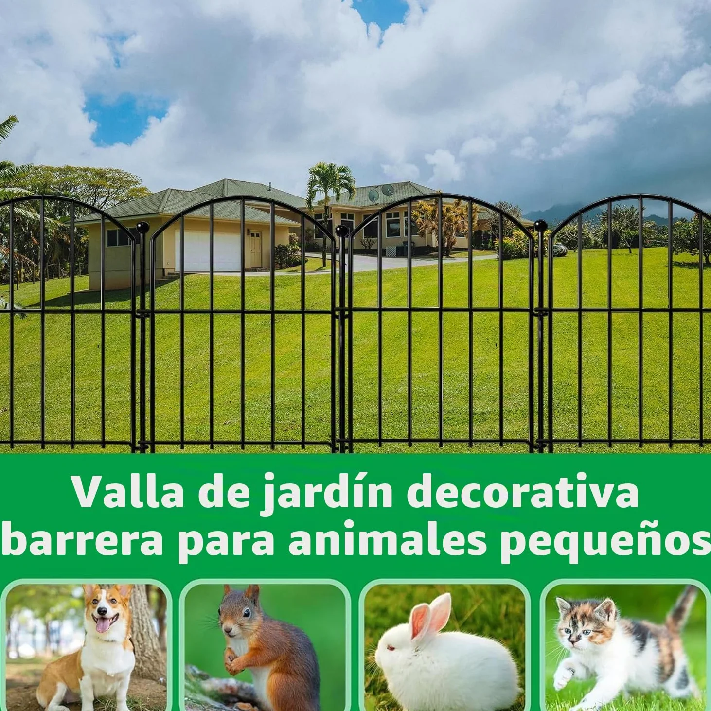 ANAMPION Valla de jardín, total 330cm largo x 43cm alto,10 PCS | Elementos de valla metal,11 barras de fijación,Valla Decorativa de Jardín,para barrera animales,Exteriores,Flores(Arco）