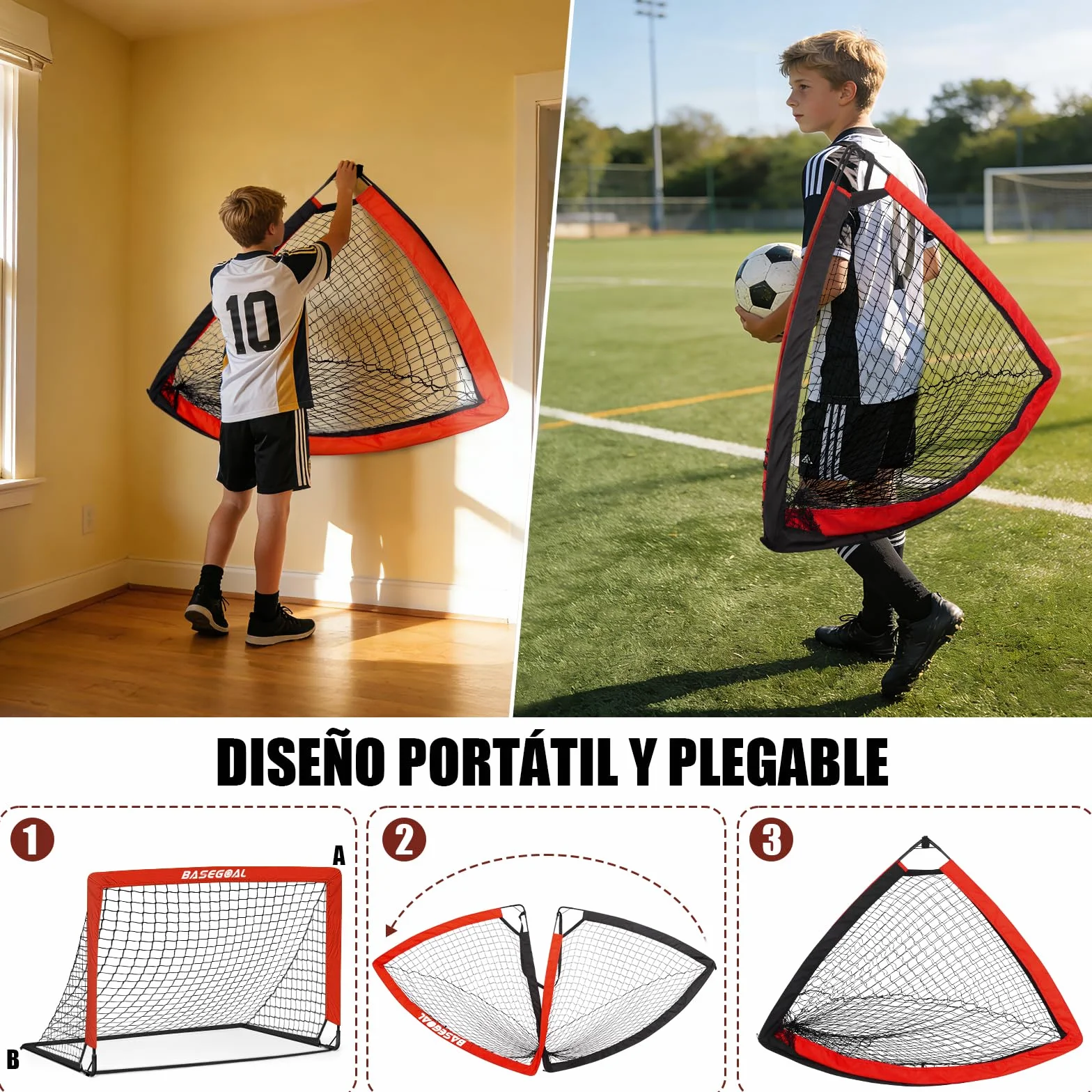 Porteria Futbol Plegable Portatil 150x120 CM con Bolsa Transporte Diana Colgante