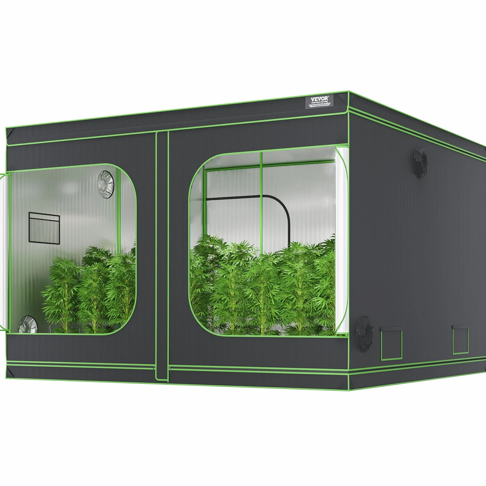 VEVOR Armario de Cultivo 305x305x203 cm Carpa de Cultivo Hidropónico Mylar 600D Altamente Reflectante con Ventana de Observación, Bolsa de Herramientas, Bandeja de Piso para Cultivo de Plantas
