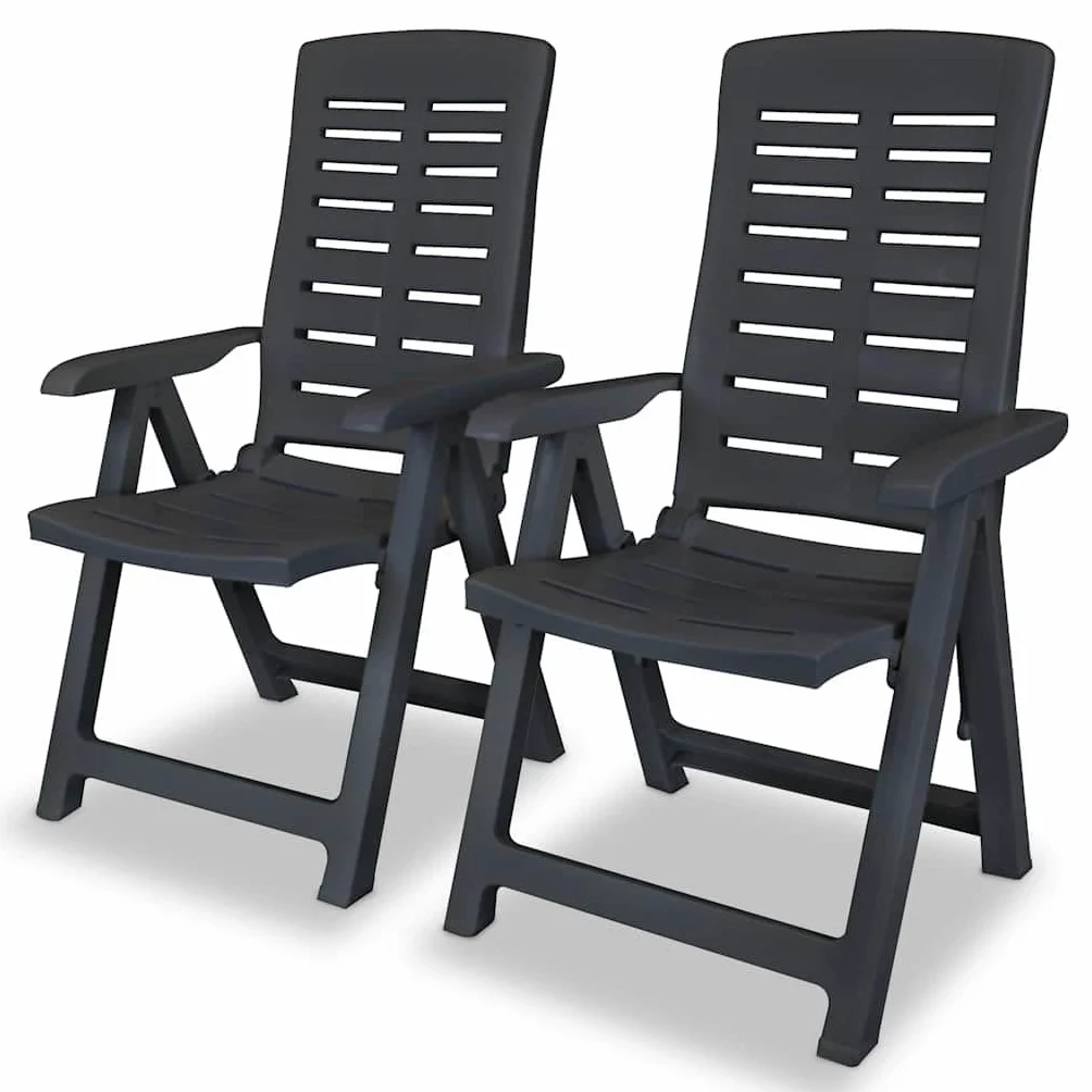 Set Mesa Y Sillas Jardin 3 Piezas Plastico Gris Antracita | Respaldo Reclinable 4 Posiciones, Plegable Ligero, Agujero Para Sombrilla, Max 110 Kg Por Asiento