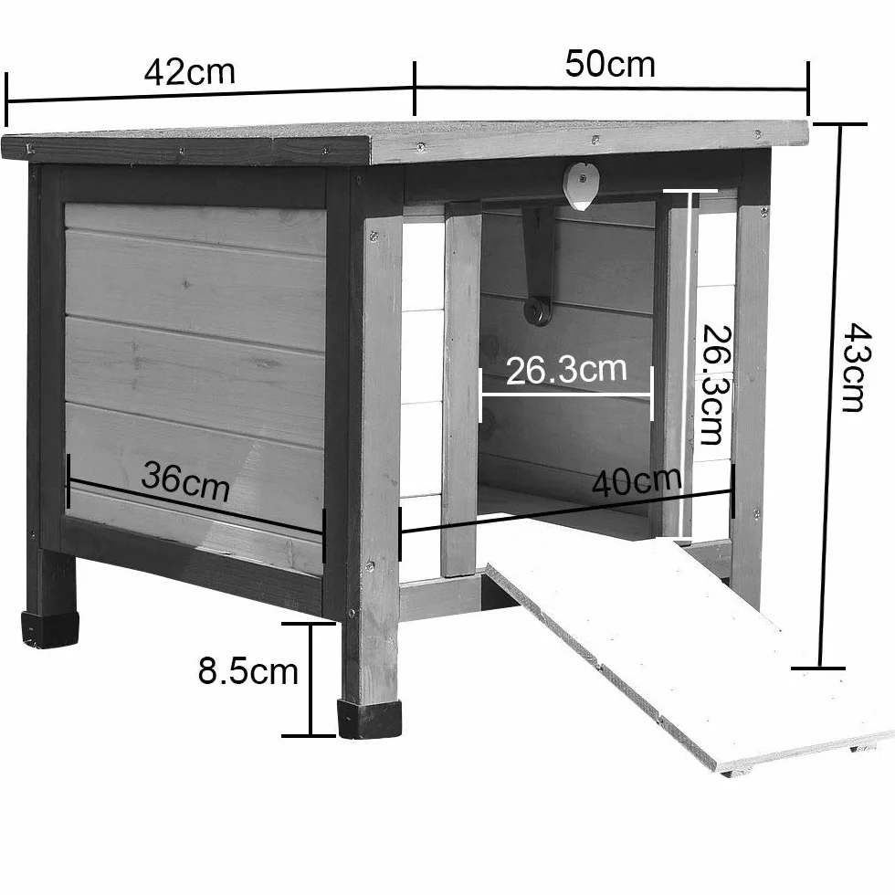 Melko Casa de erizo resistente al invierno con suelo y techo resistente a la intemperie para erizos con tapa plegable, 50 x 45 x 43 cm, cabaña para erizos, color gris y blanco