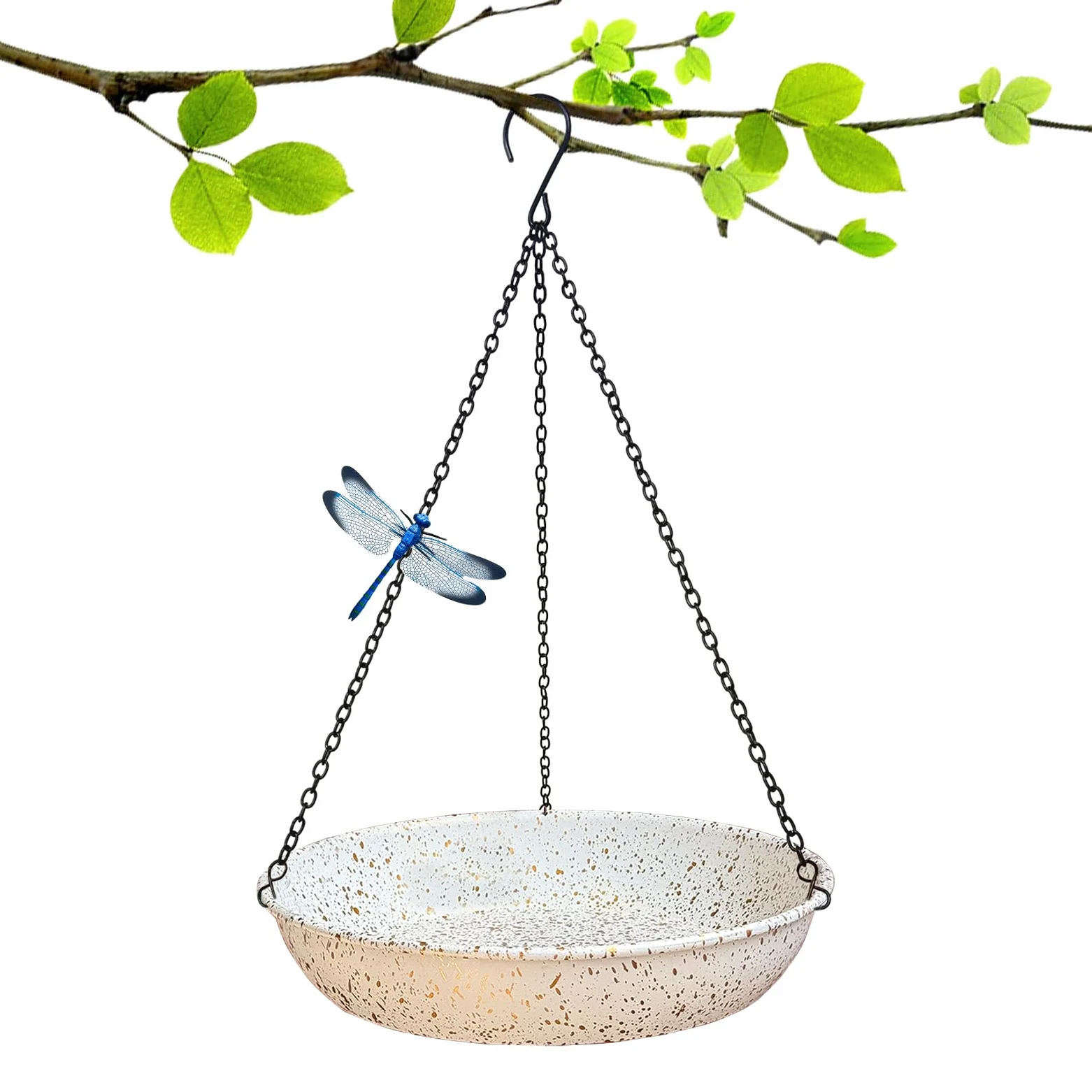 Baños colgantes para pájaros, comedero colgante para pájaros para exteriores, comedero de metal para pájaros silvestres de 11 pulgadas con cadenas negras para decoración de jardín y patio