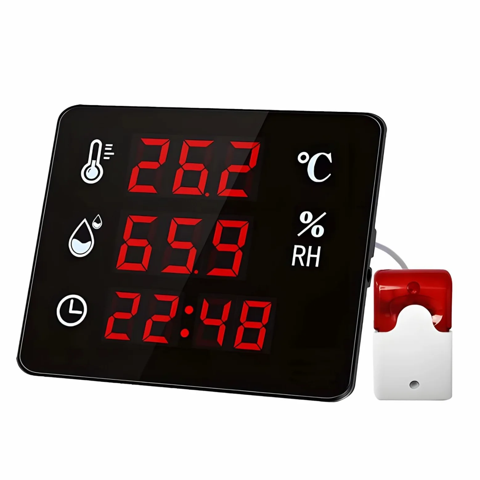 Monitor digital de temperatura y humedad con sonda externa, sistema de alarma y pantalla grande, -40 ℃ ~ 80 ℃ para uso en interiores y exteriores
