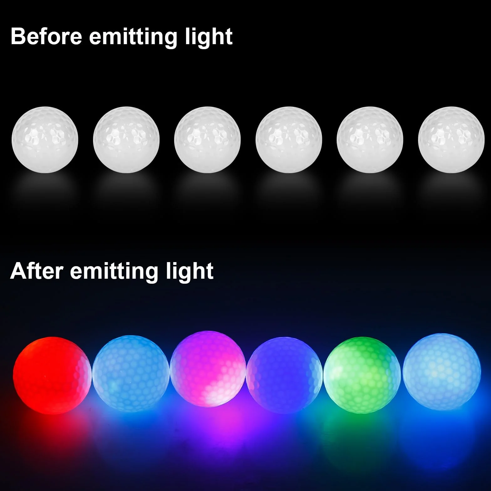 Pelotas de golf LED luminosas 7 colores 6 unidades luz nocturna entrenamiento tiro larga