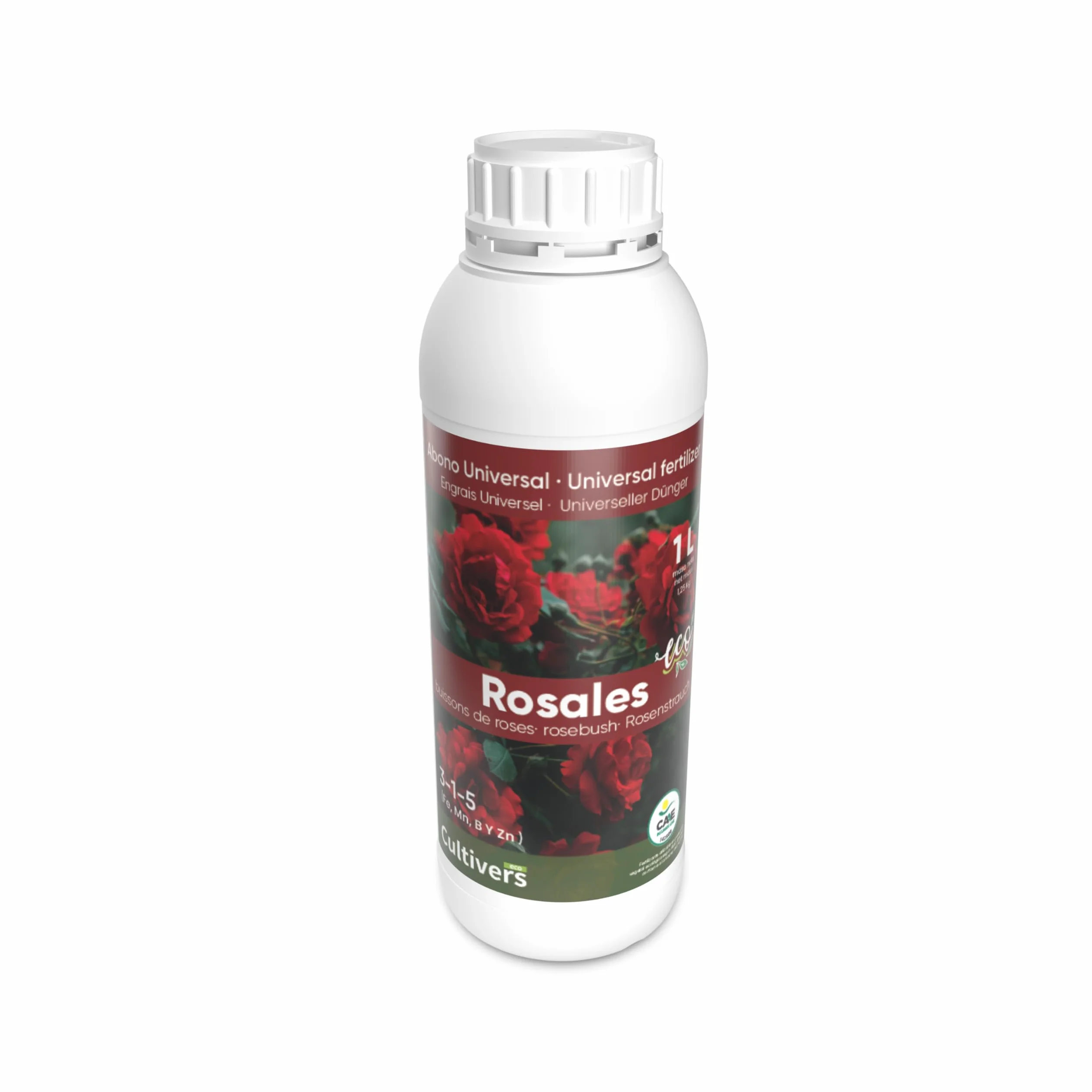 CULTIVERS Fertilizante Rosales Ecológico 1 L. Abono líquido. Hojas más Verdes, Mayor Floración e Intensifica el Color con Macronutrientes y Micronutrientes. 100% Orgánico