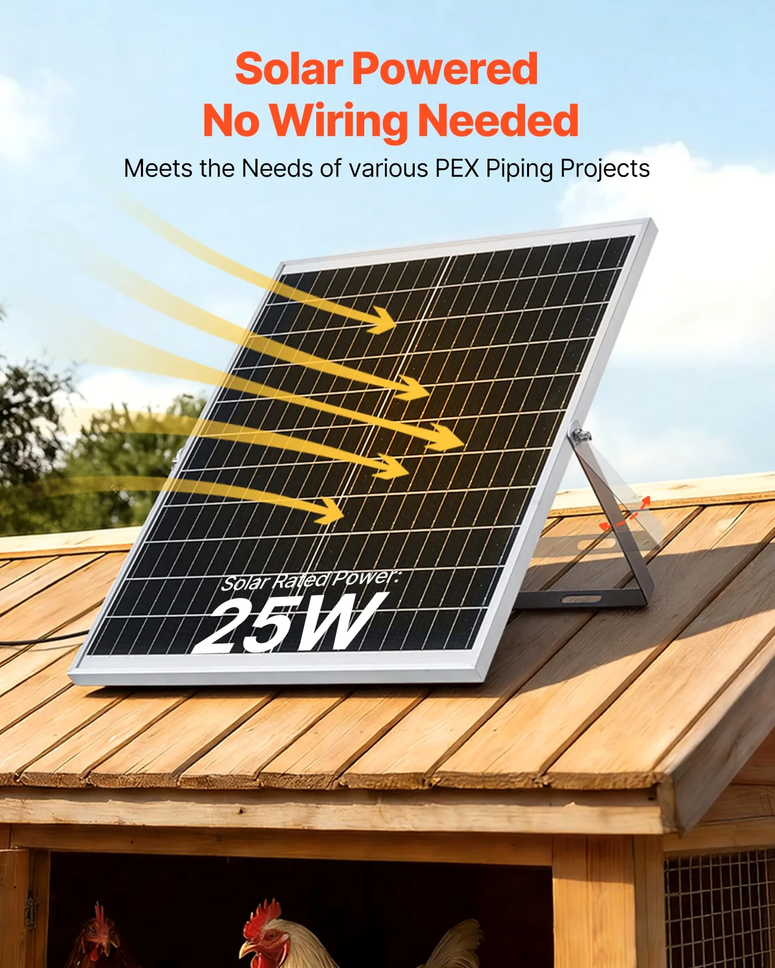 VEVOR Ventilador Solar con Flujo de Aire de 374 m³/h, Panel Solar 25 W Ajustable, Velocidad de 2030 RPM, Intercambio de Aire para Invernadero, Gallinero, Carpa de Cultivo, Montaje en Suelo Techo Pared
