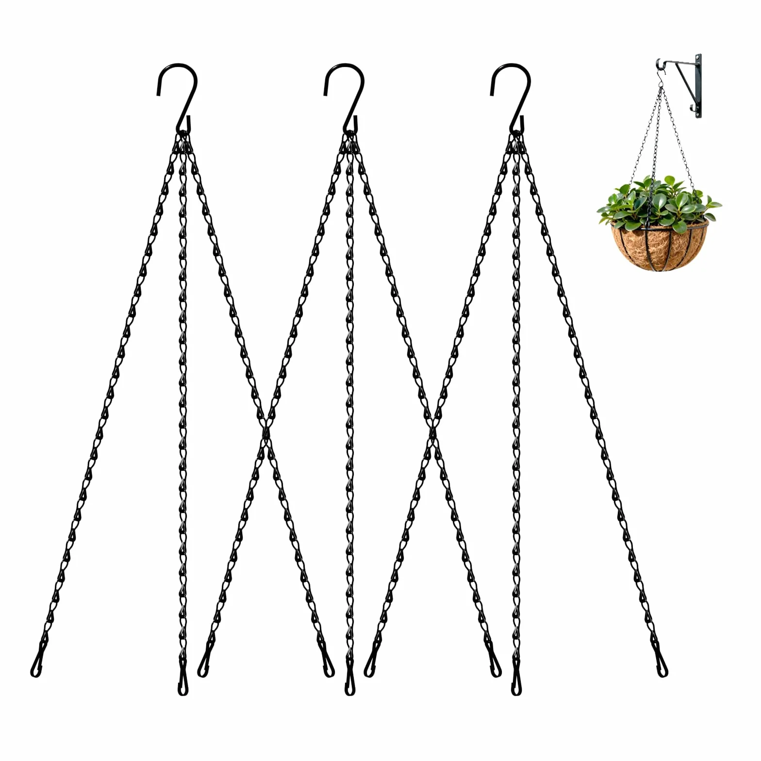 Bamworld Lote de 3 Cadenas de Suspensión Negras 45 cm, para Macetas Colgantes, Maceteros Colgantes y Soportes de Jardineras de Balcón, Uso en Interior y Exterior (Solo las Cadenas, Maceta NO Incluida)