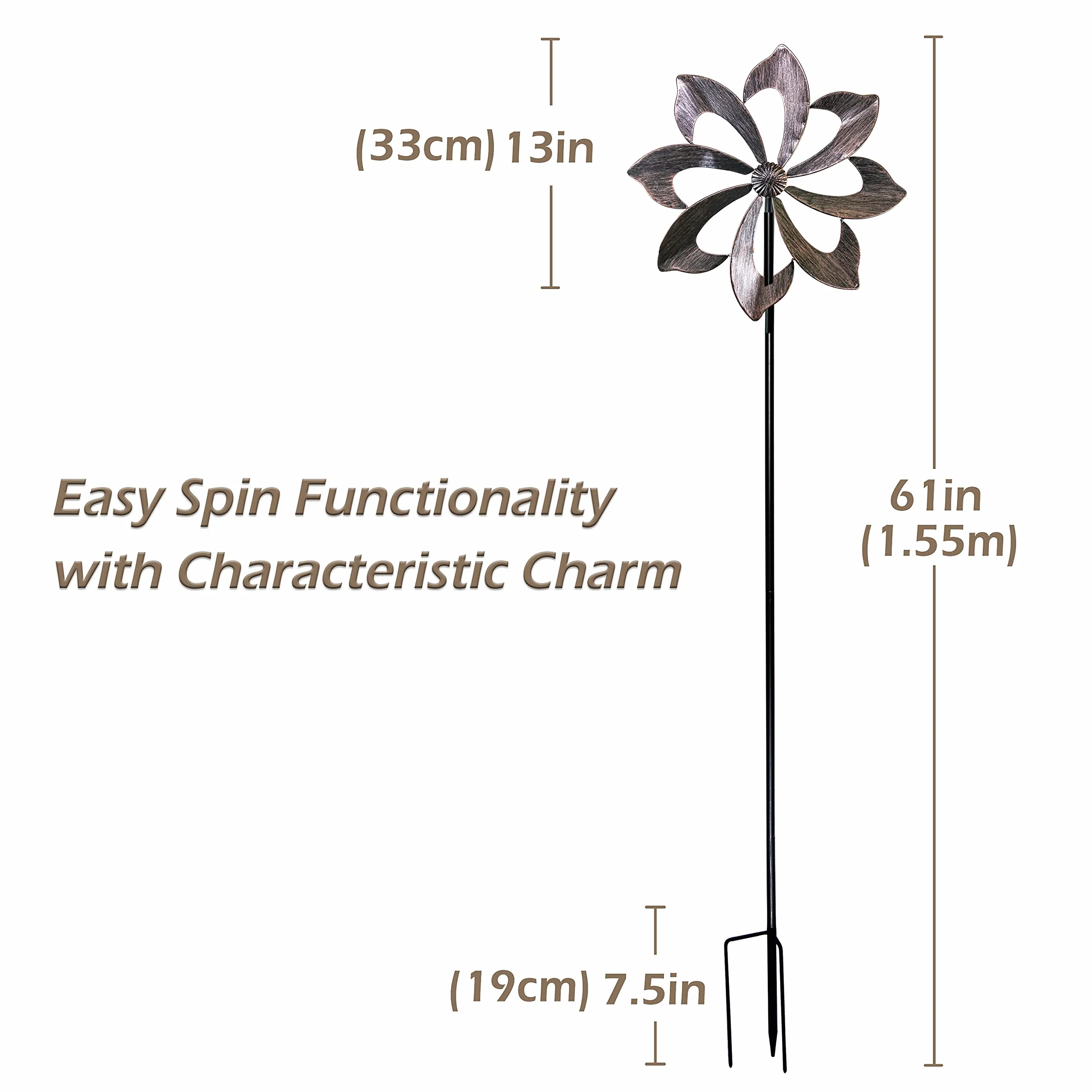 Wind Spinner Dahlia 155 cm (61 Pulgadas) Spinner cinético de Viento para Exterior - Construcción de Metal Vertical para Jardín y Patio