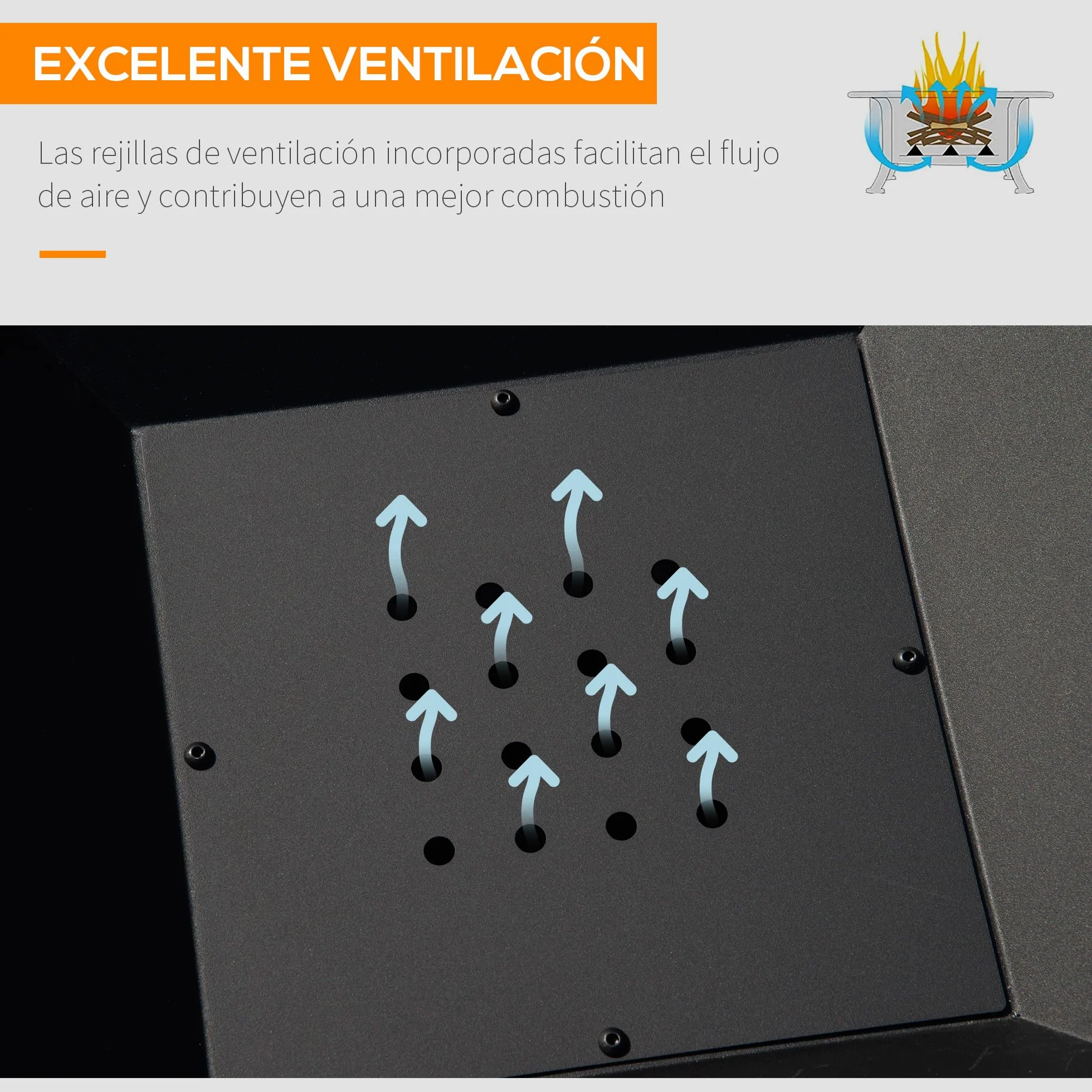 Outsunny Brasero Exterior de Acero Pozo de Fuego para Jardín Multifuncional con Protector de Chispas y Atizador para Barbacoa Hogueras en Terraza Camping 45x45x34 cm Negro