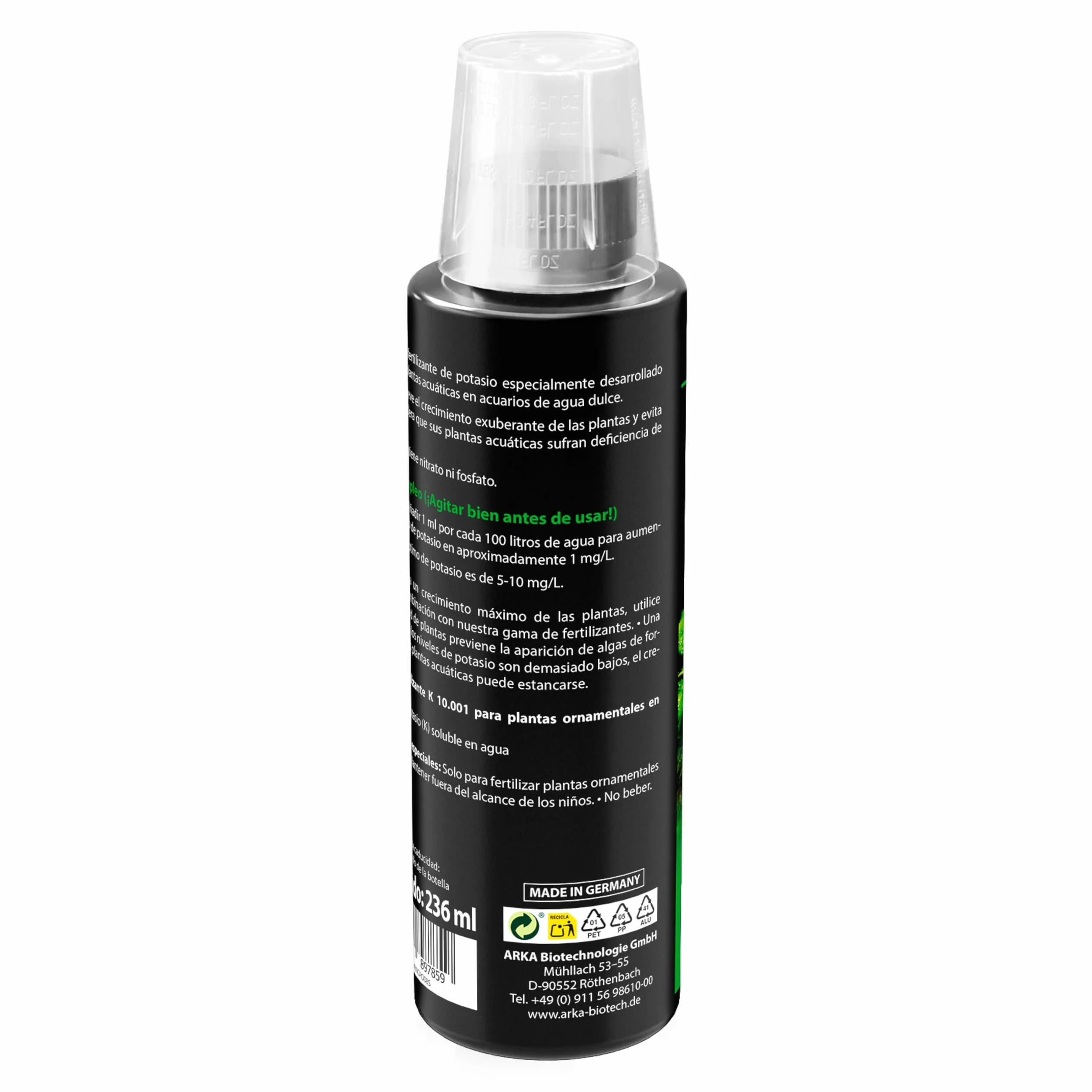 ARKA Plants K – Fertilizante líquido de potasio para Plantas de Acuario, Altamente Concentrado, Transparent
