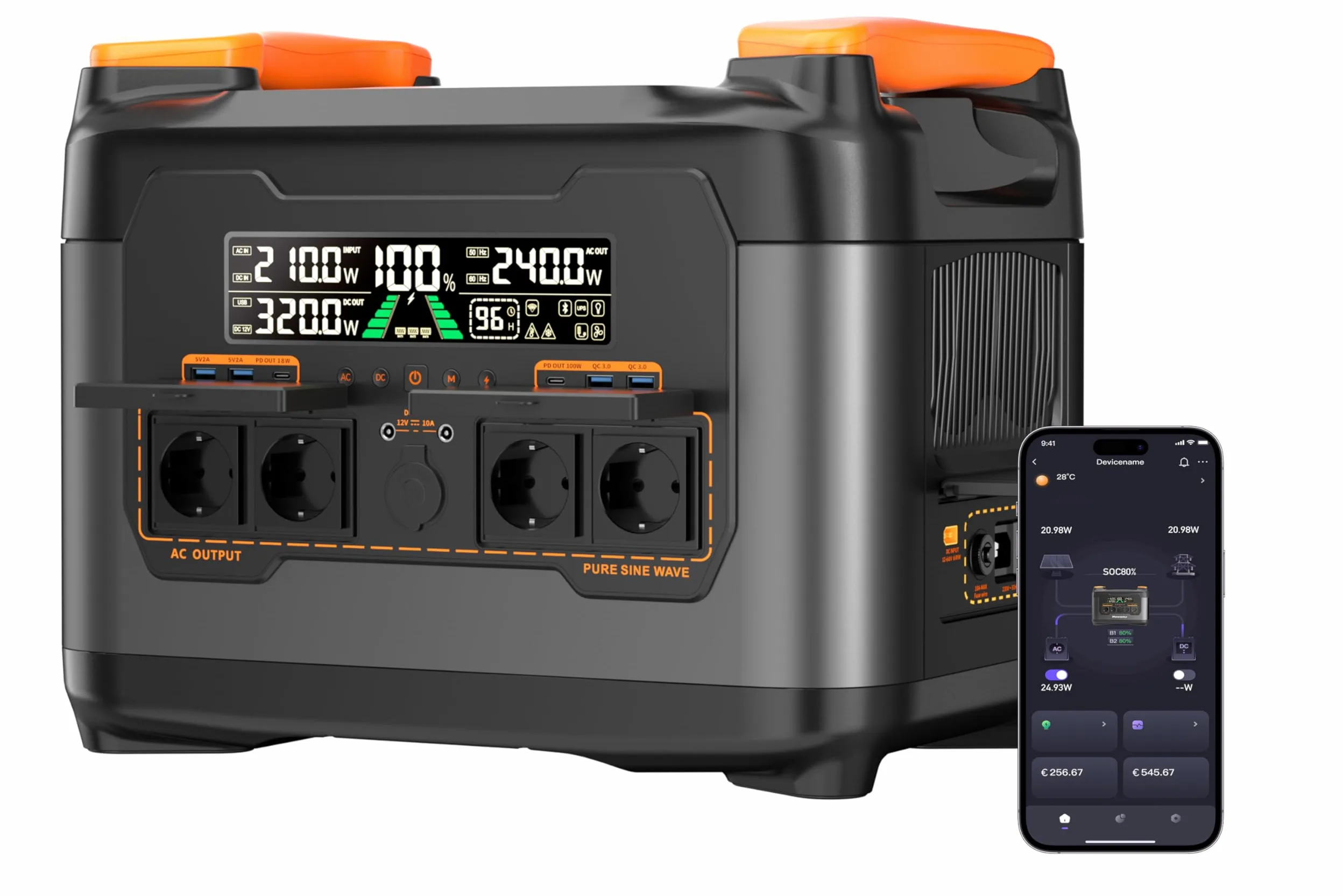 Estación de energía portátil S2400, 2048 Wh/2400 W LiFePO4, generador solar, 1,5 horas de carga rápida, 13 puertos, generador de energía móvil para camping, casa, viajes al aire libre