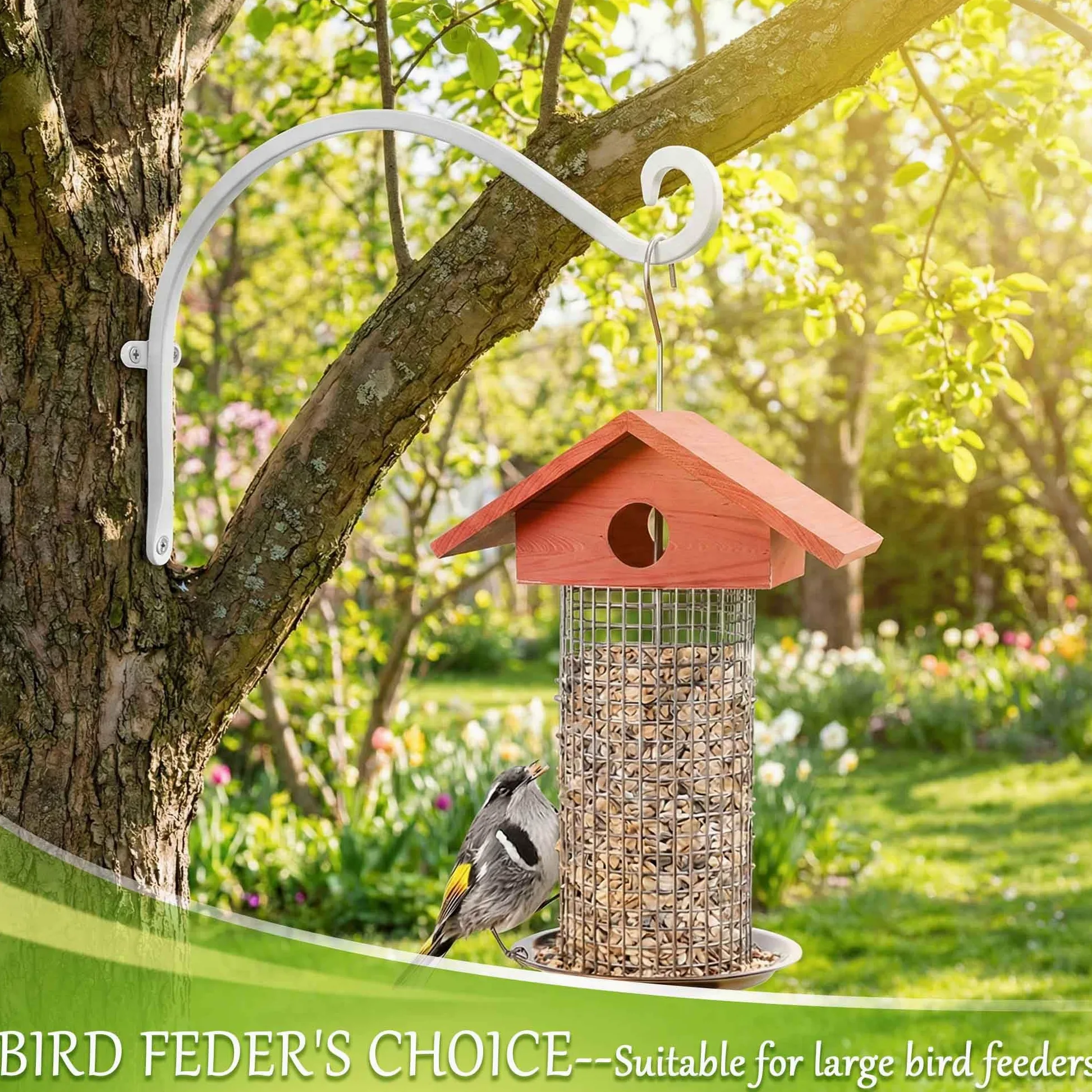 Qiang Ni Colgador de comederos para pájaros (2 piezas/12 pulgadas), soporte para colgar plantas al aire libre más estable y resistente, blanco