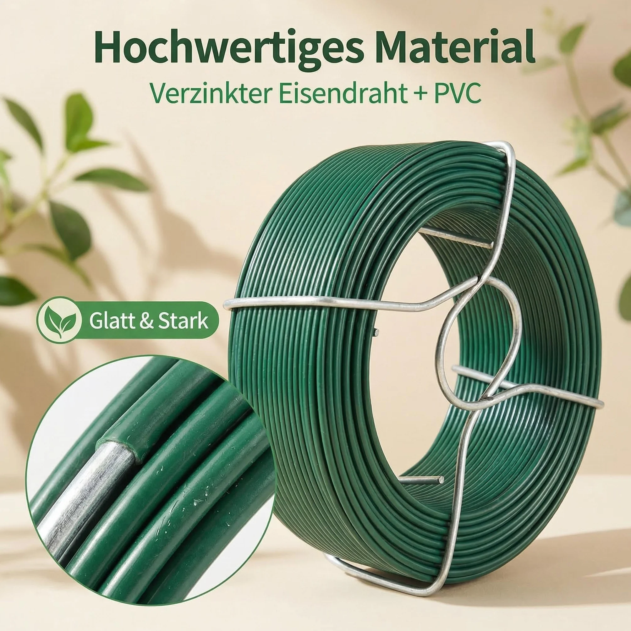 Amagabeli Alambre de Hierro Plastificado Ø0.95mm x 50m, 6 Rollos de Cable Revestido para Jardín y Cercados, Inoxidable de PVC Verde