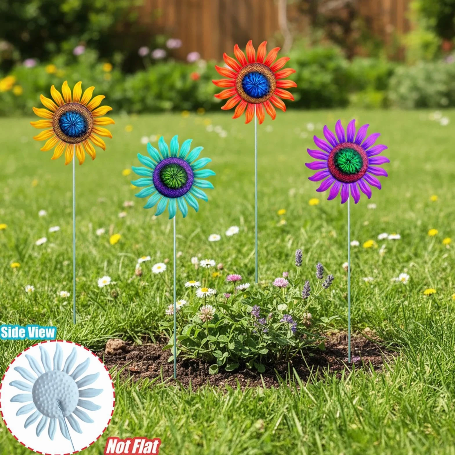 Genérico Estacas Florales Jardín - 4 Piezas De De Flores Metálicas De Colores | Decoraciones de Exterior Césped - para Jardín Césped Senderos Patios Patio Interior Valla Granja Hogar Paisaje